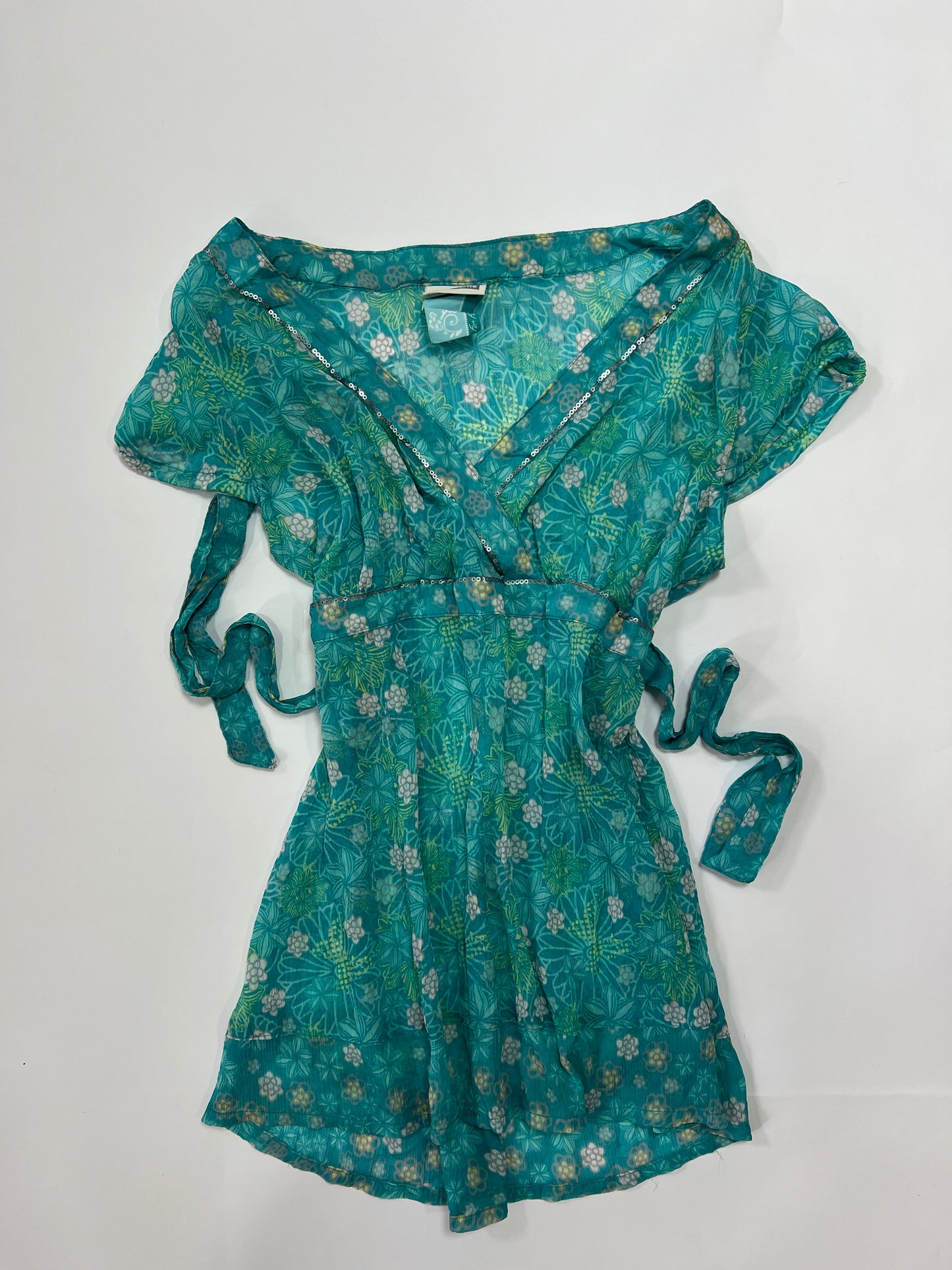 Turquoise Floral Tie-Back Top
