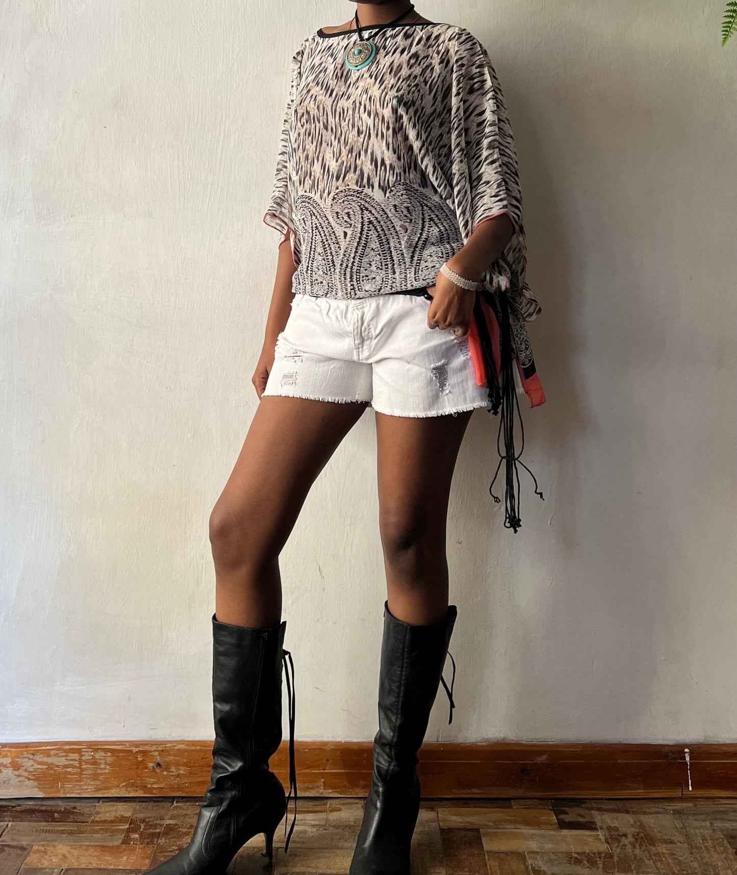 Leopard print sheer boho top