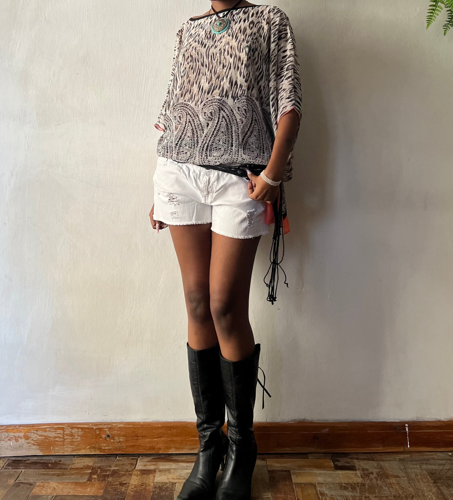 Leopard print sheer boho top