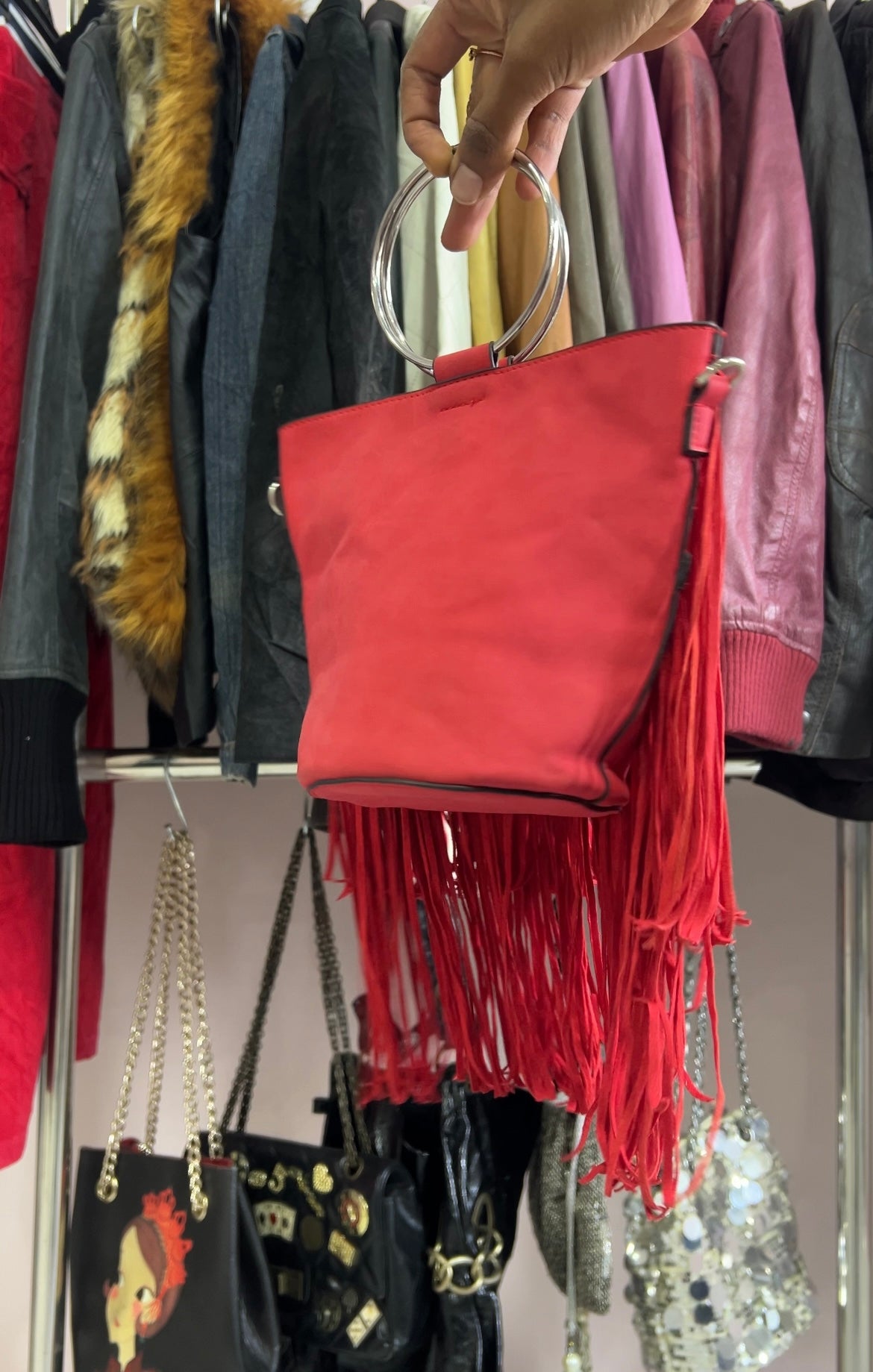 Suede fringe bag