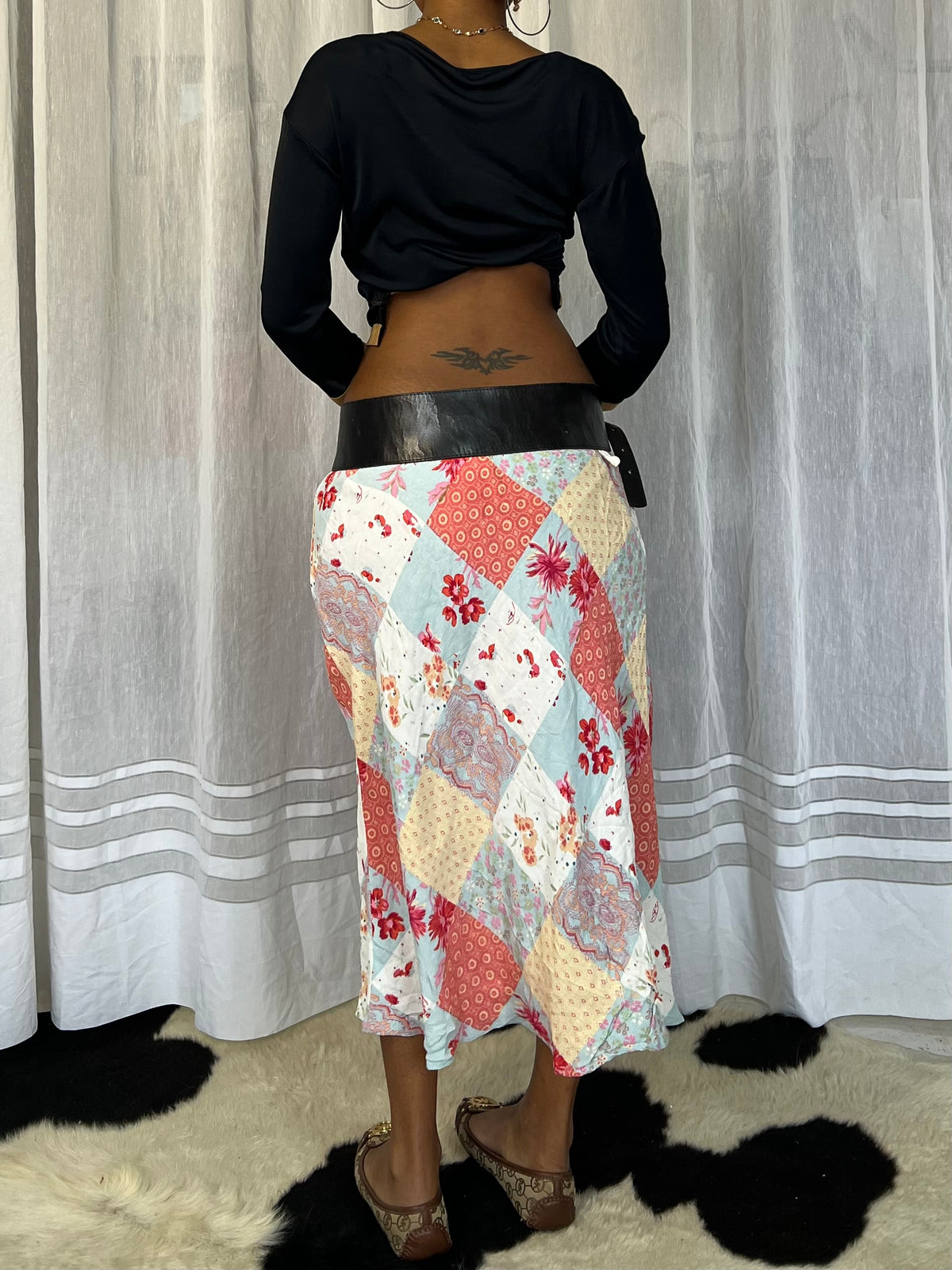Floral Patchwork Midi Skirt