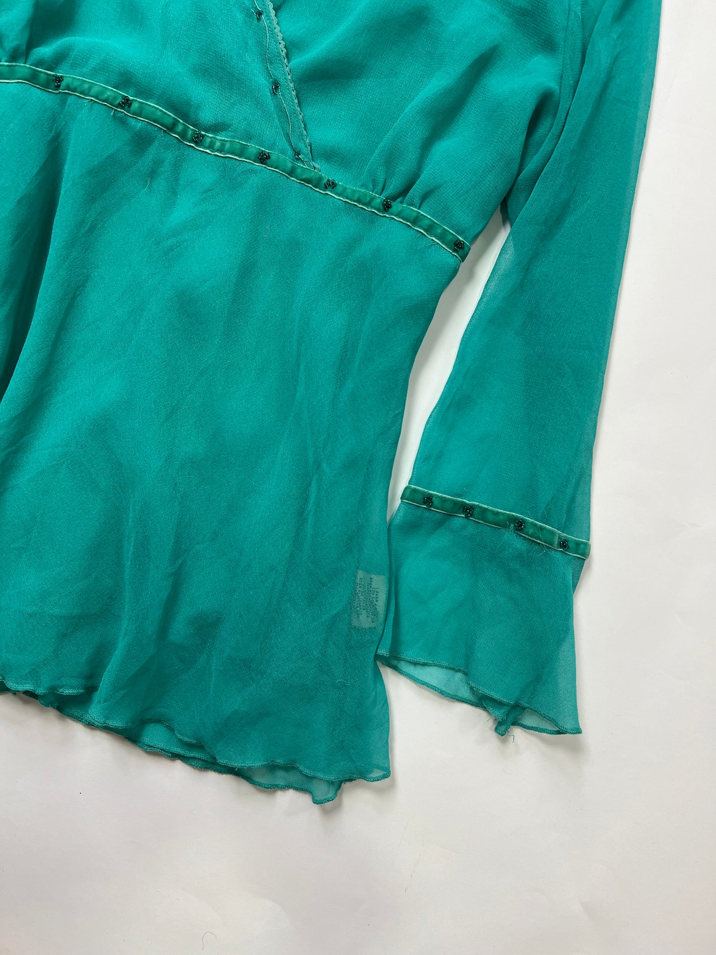 Sheer Beaded Bell Sleeve Blouse