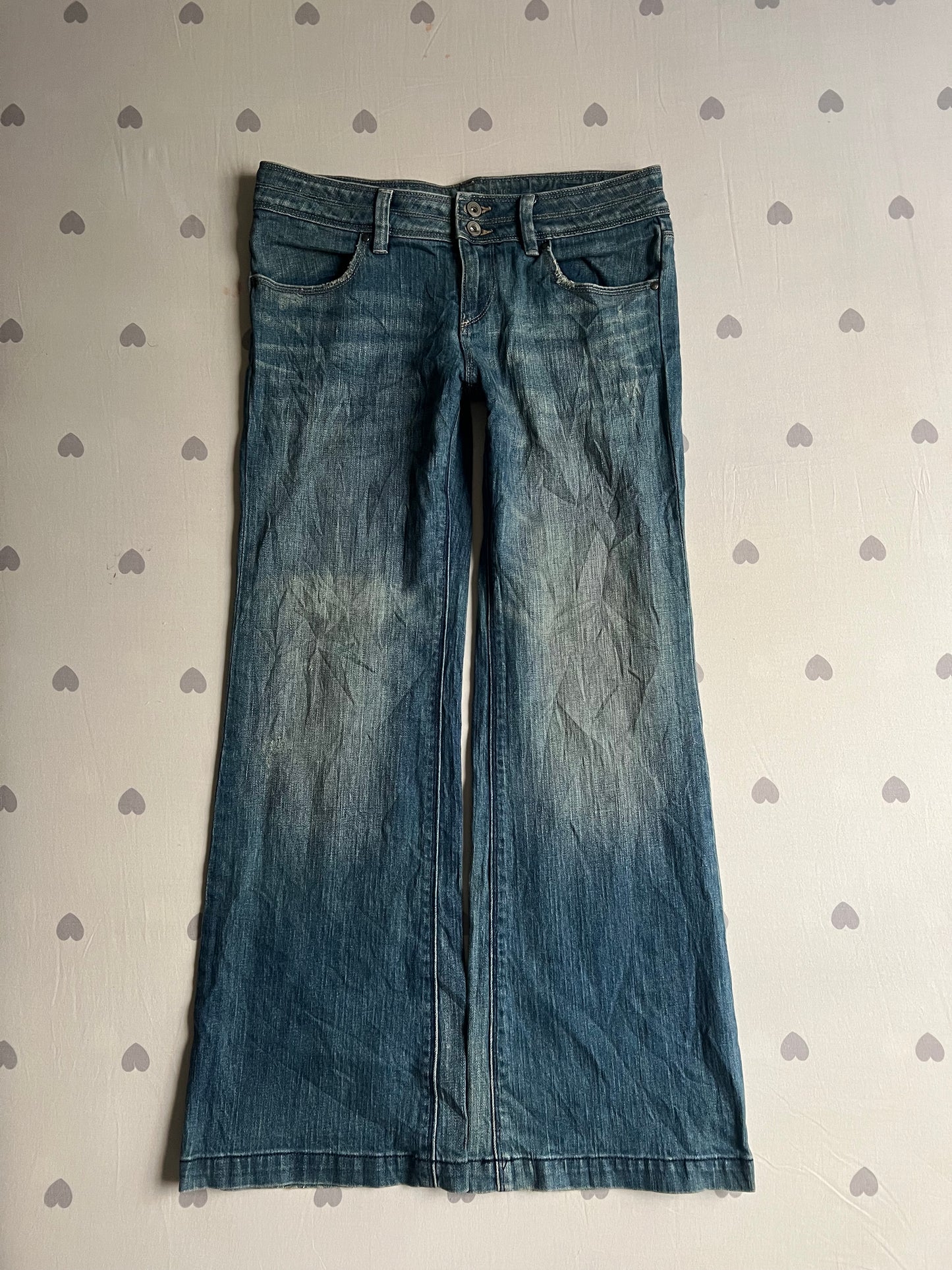 Low rise wide leg denim pants