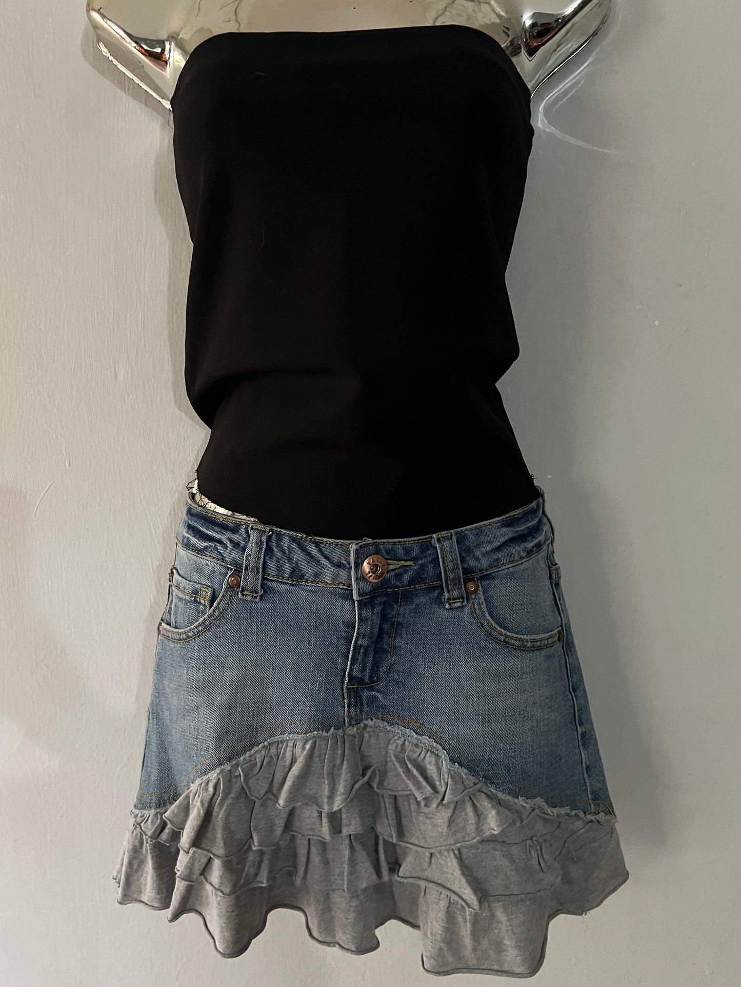 Reworked denim mini skirt