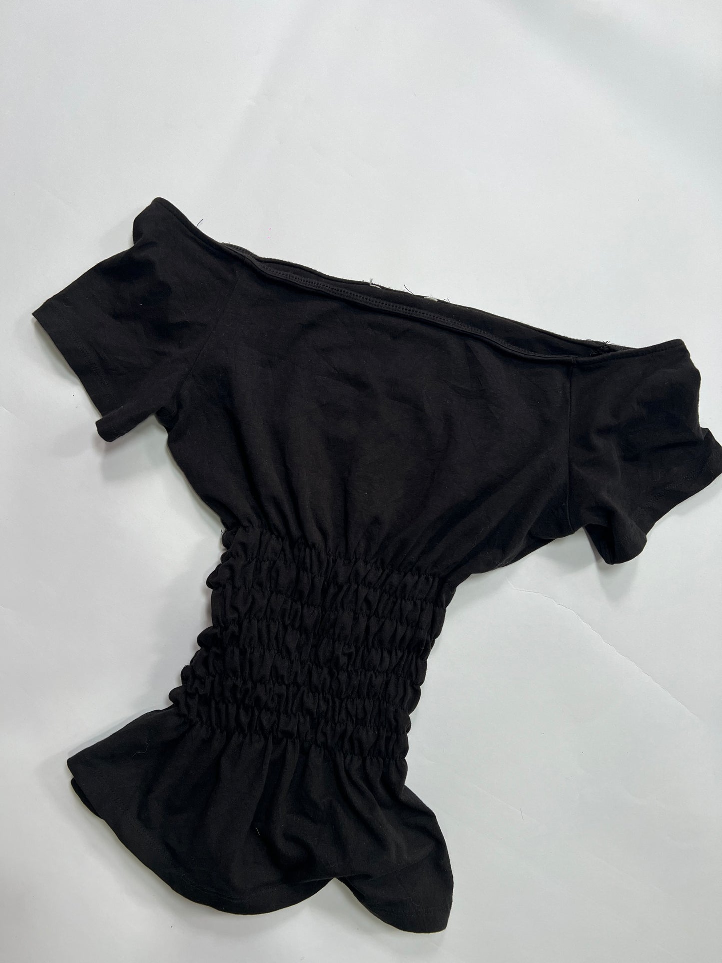 Black Shirred Off-Shoulder Top