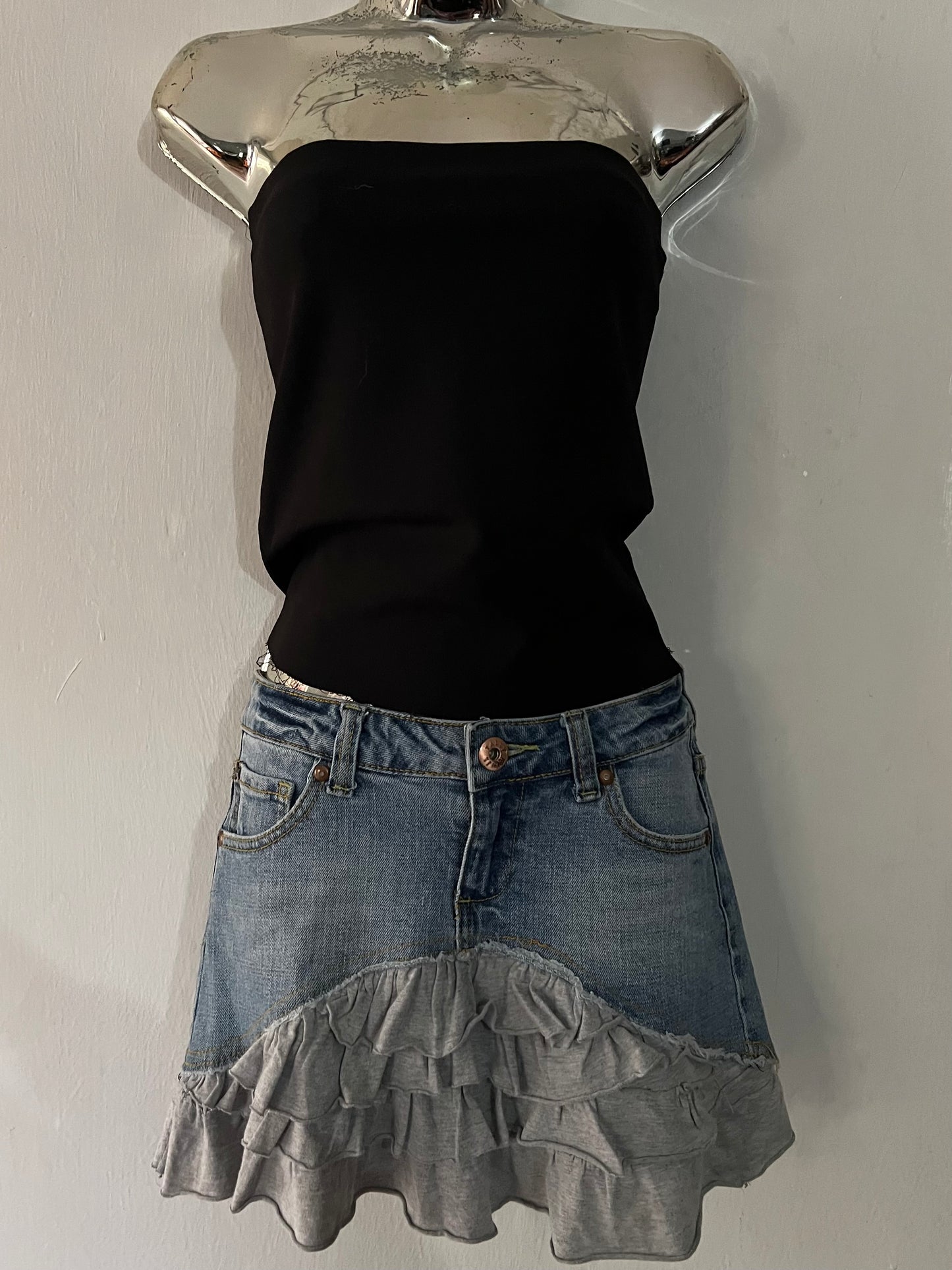 Reworked denim mini skirt