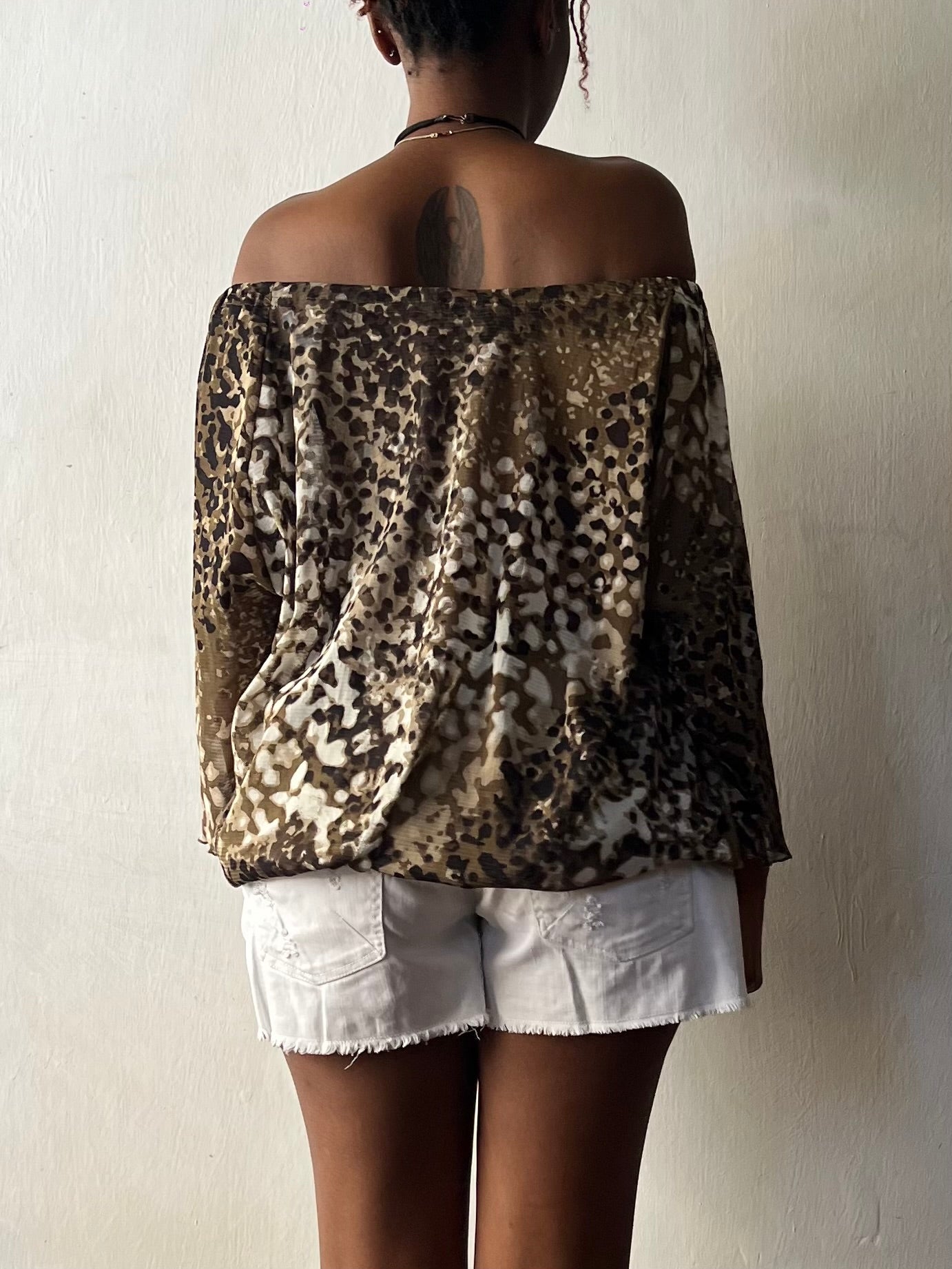 Brown abstract print boho top
