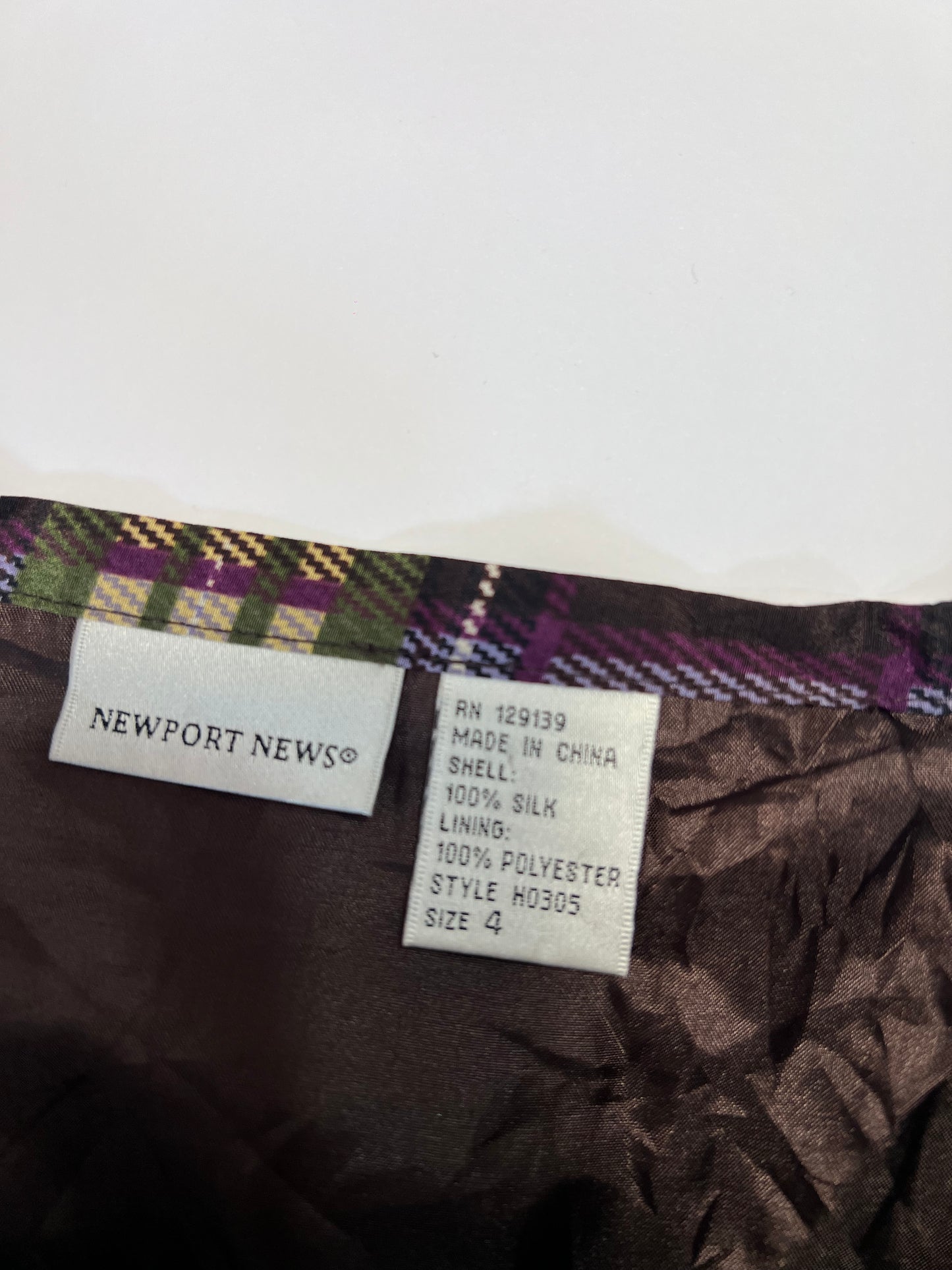 Plaid Lace Trim Silk Midi Skirt