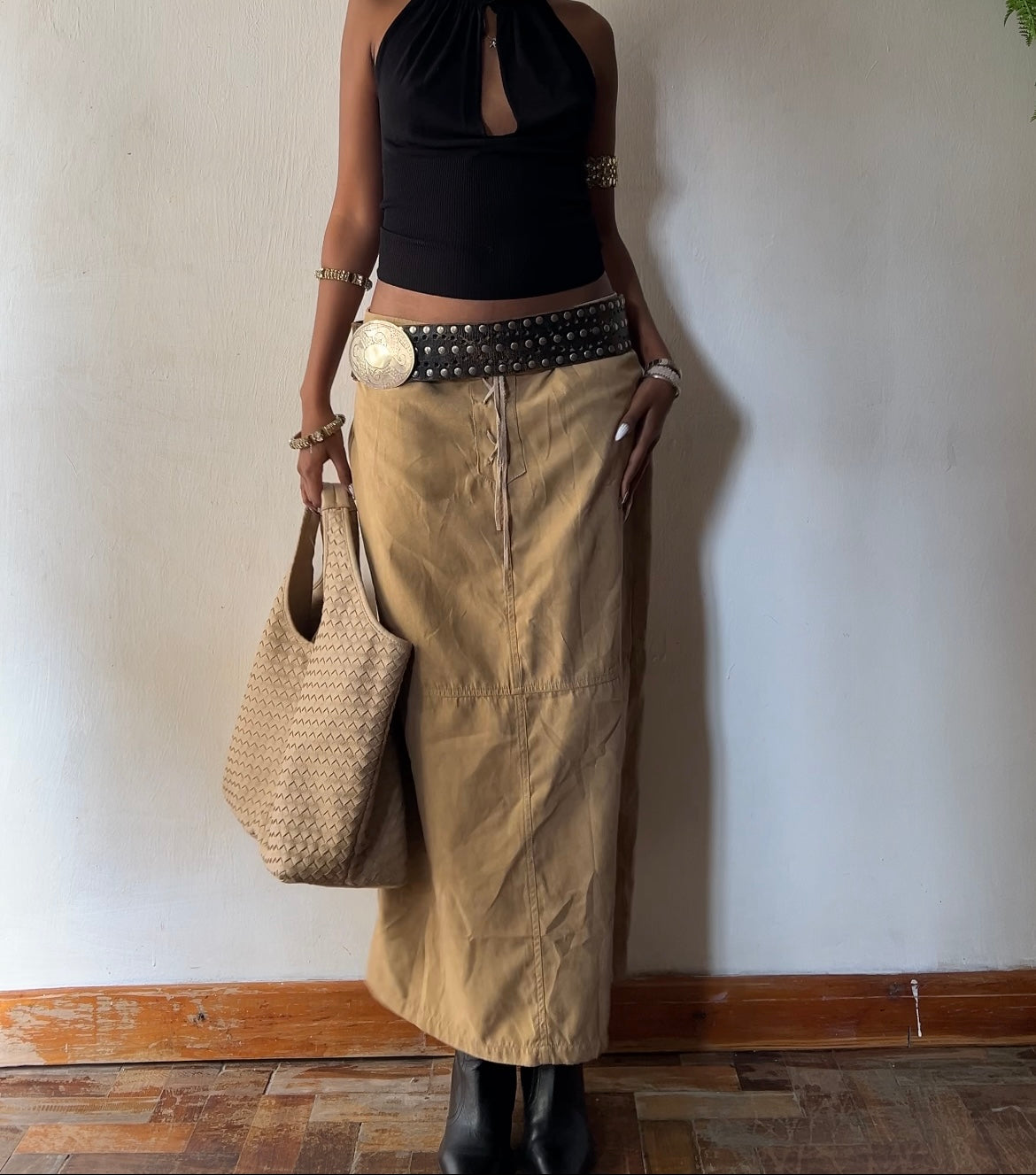 Suede Tan Maxi/Midi Pencil skirt
