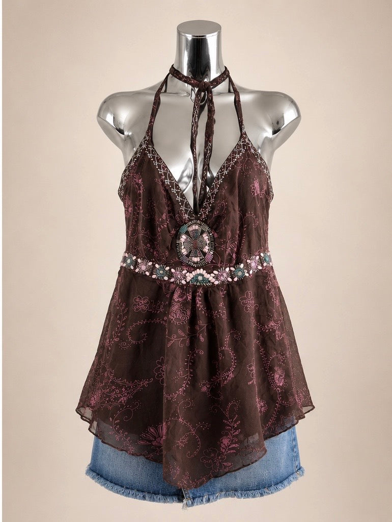 Beaded Paisley Halter Top