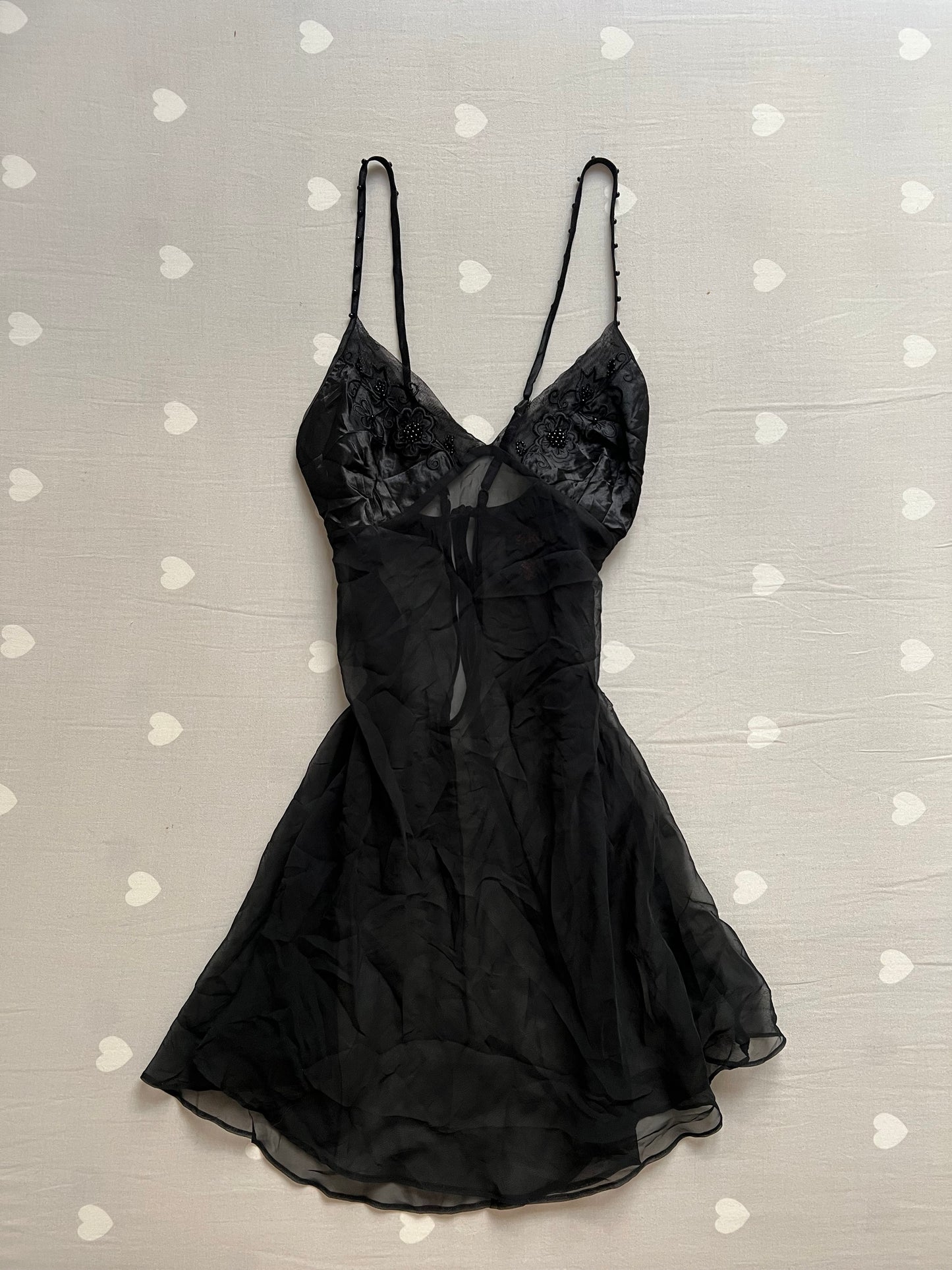 Black lingerie dress with beading details