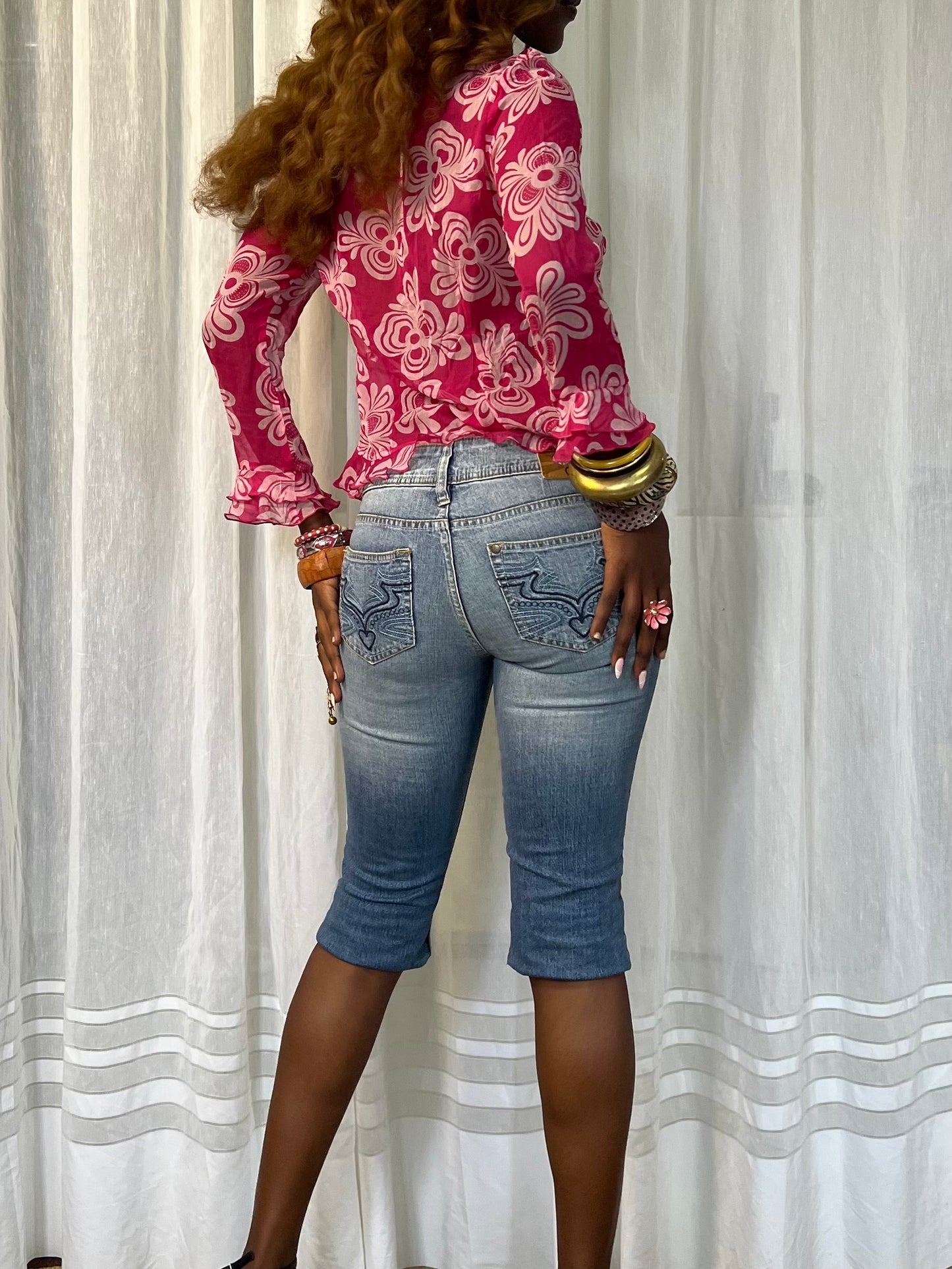 Y2K Floral Chiffon Button-Down Top