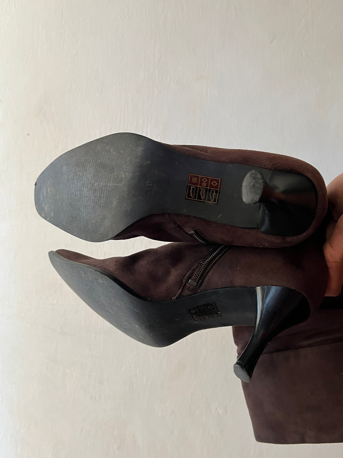 Leather-suede ruched boots