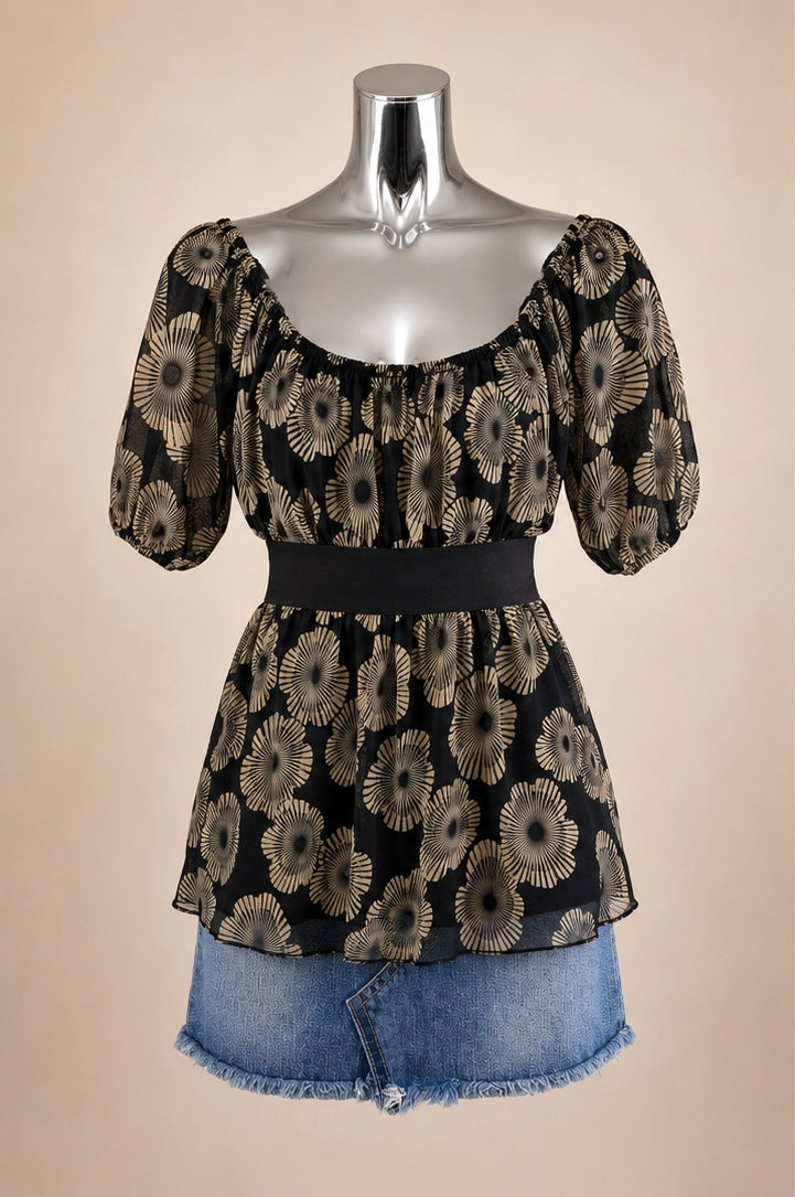 Monochrome Floral Off-Shoulder Top