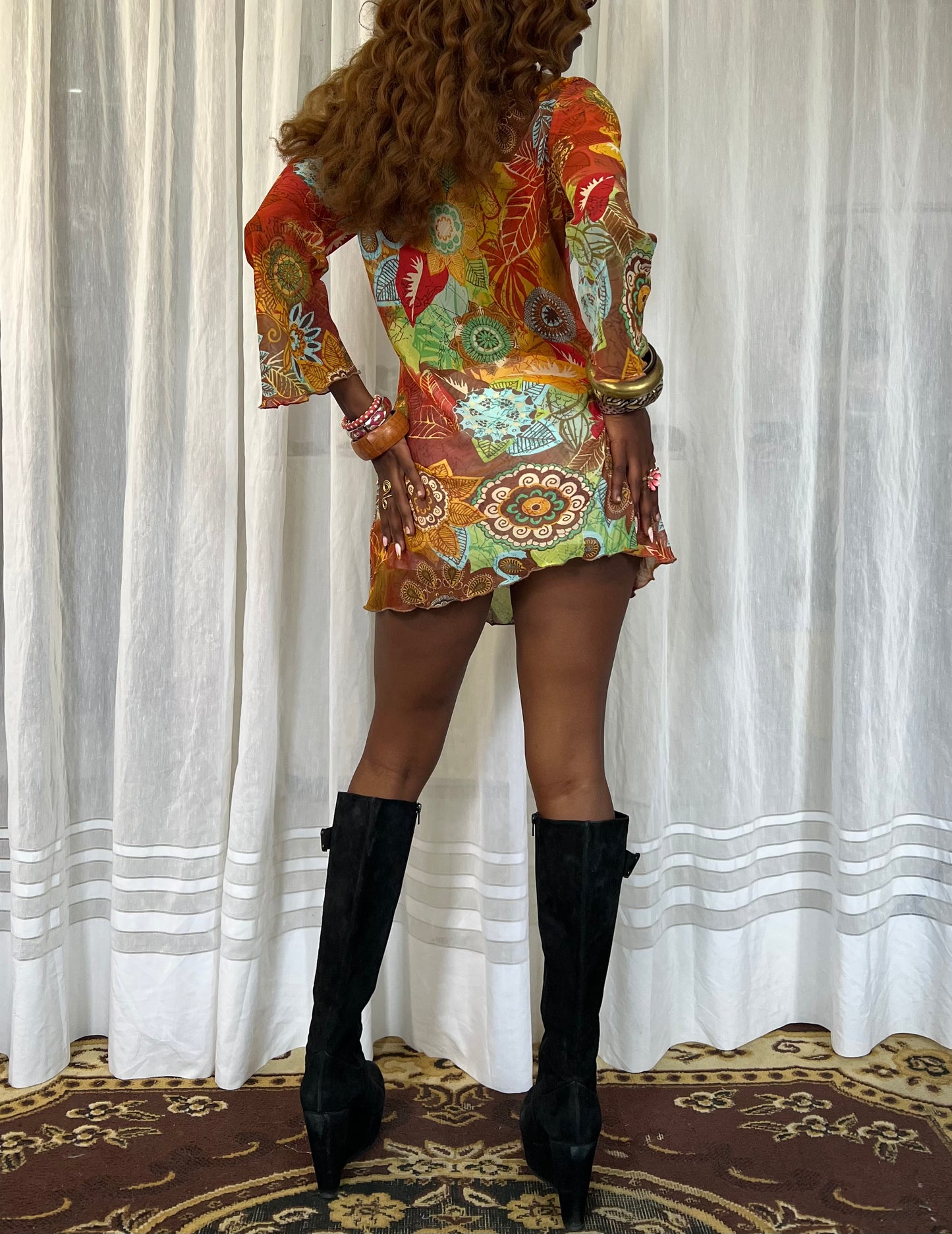Sheer boho floral print dress
