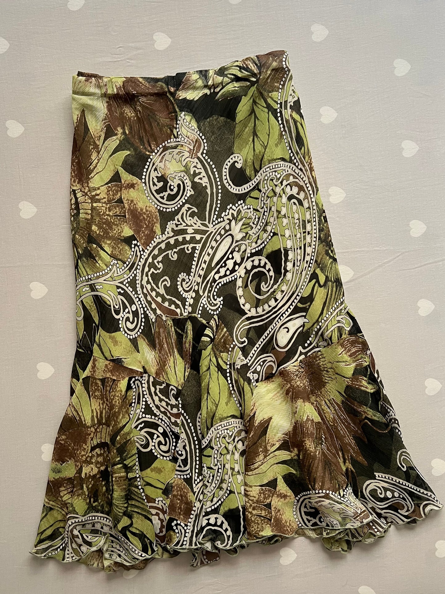 Green Boho Midi Skirt