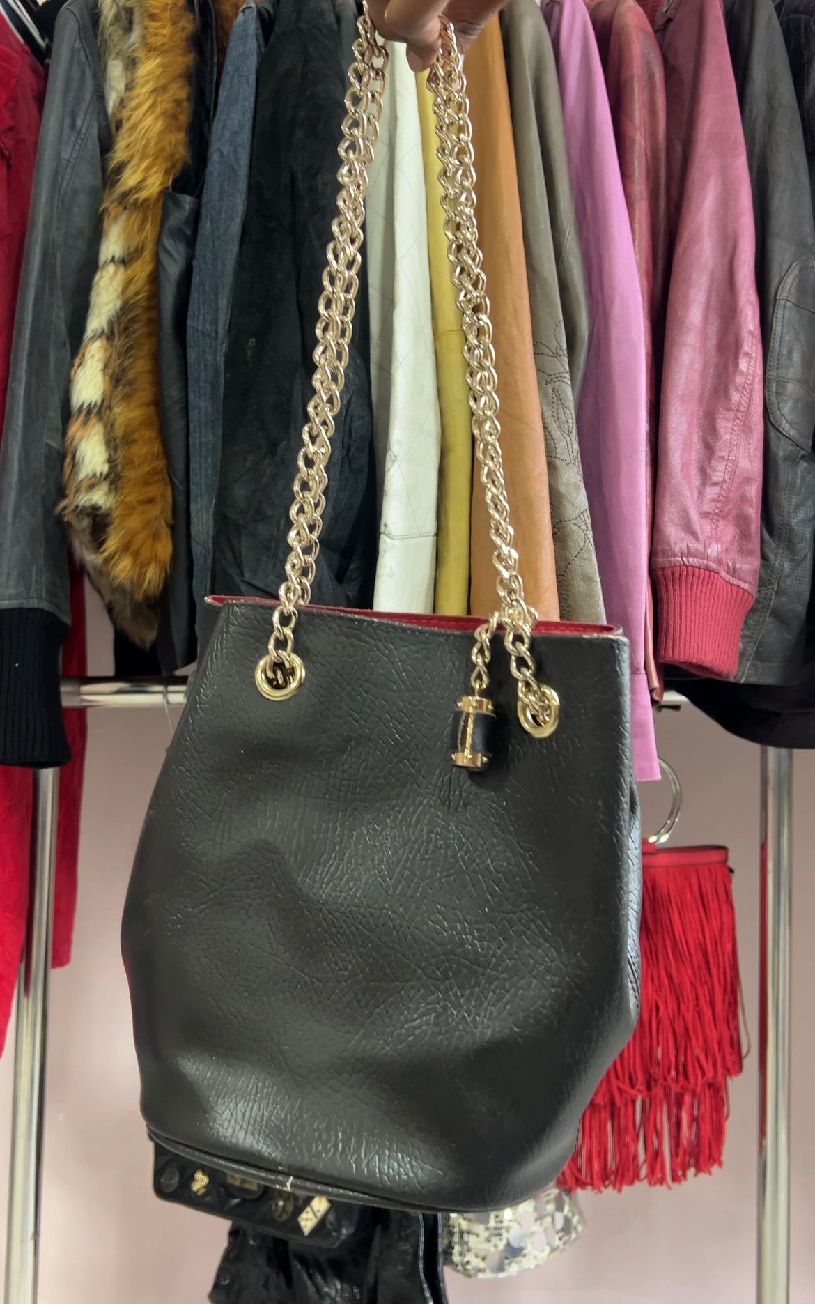 Leather bucket bag