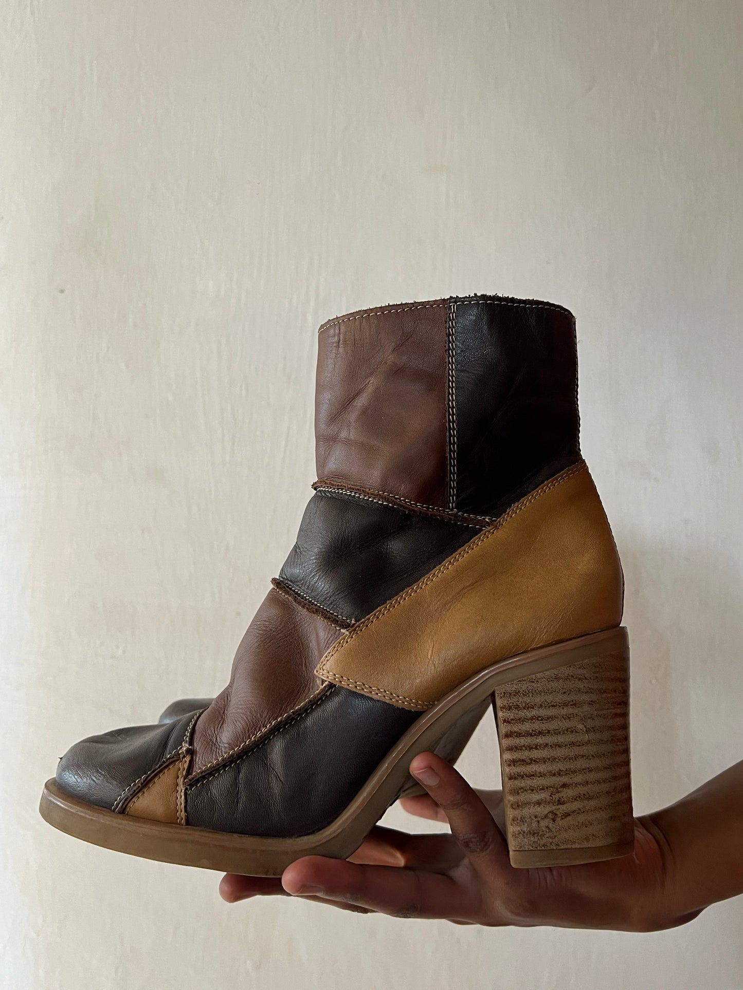 Patch work leather boots