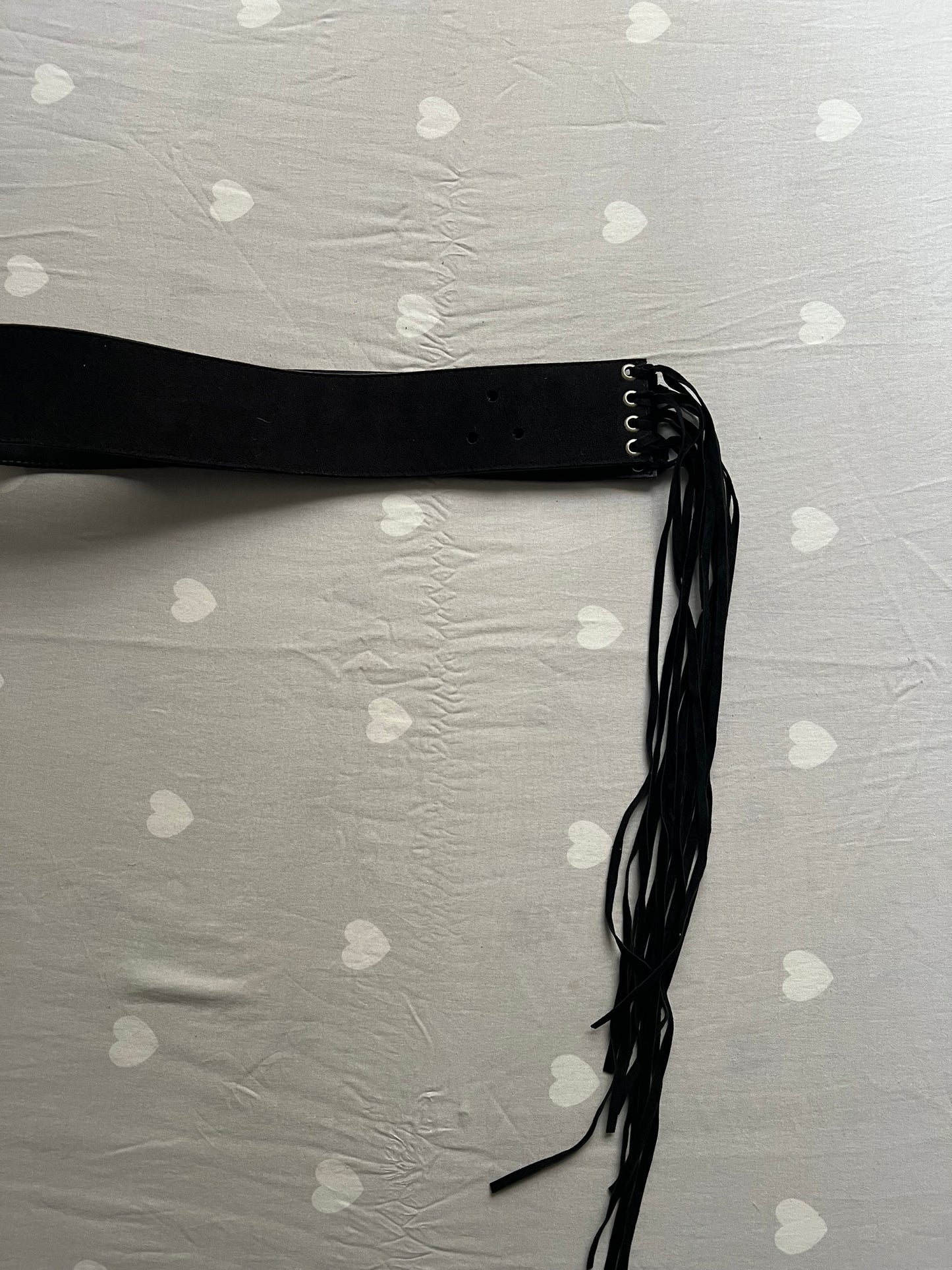 Black wide fitted suede fringe belt