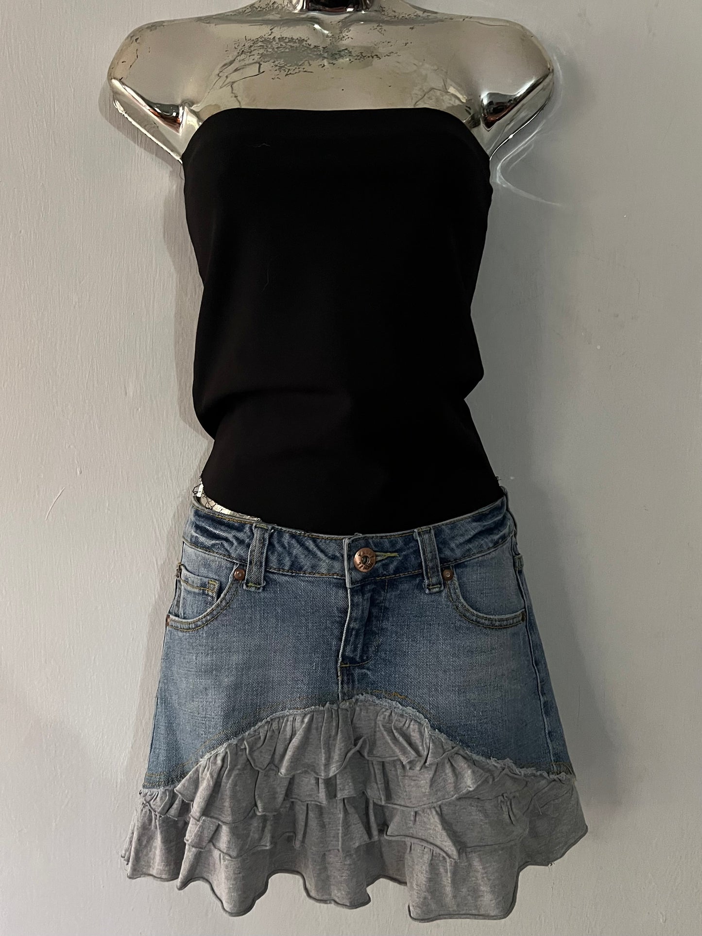 Reworked denim mini skirt