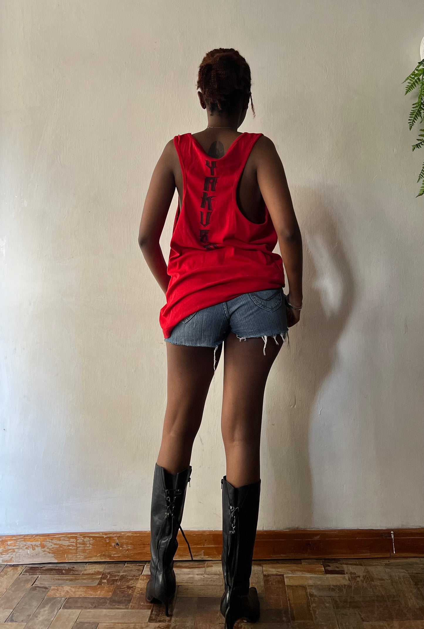 Red graphic tank top