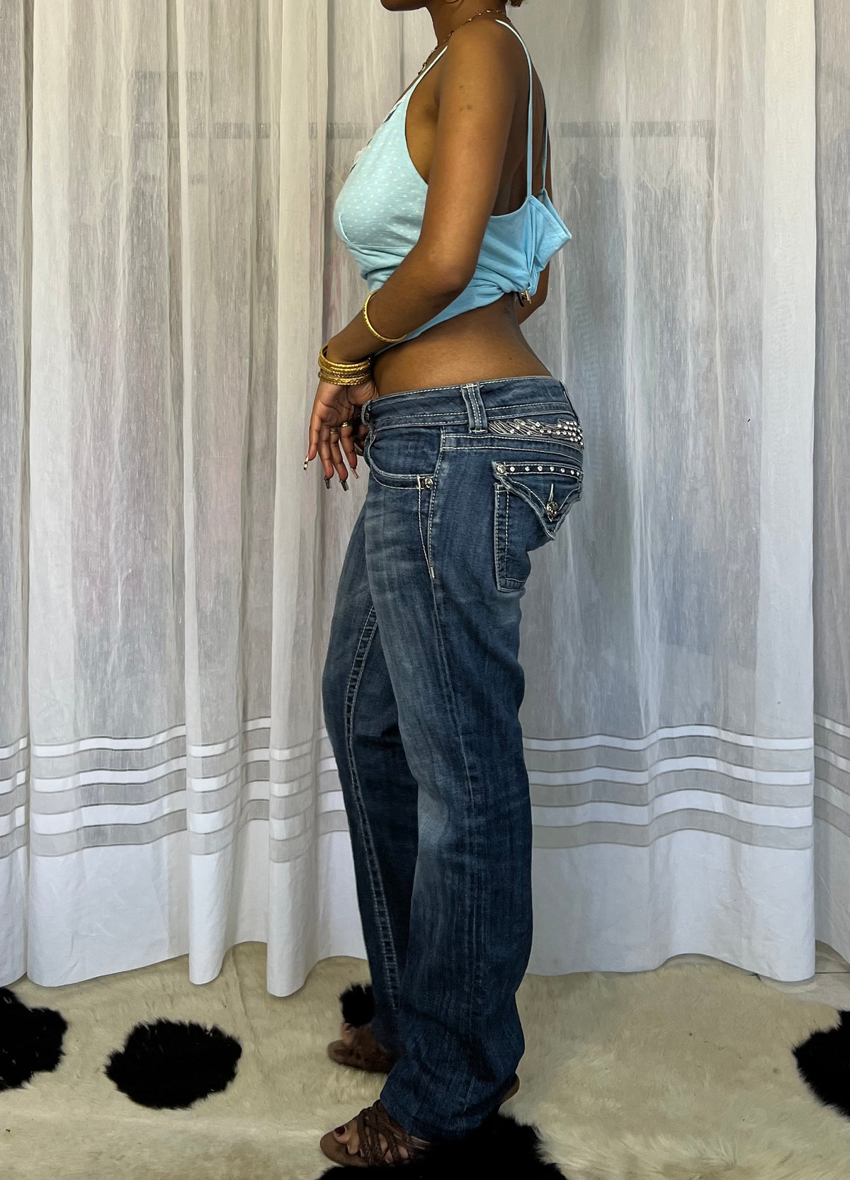 Blue Polka dot lace trim cami top