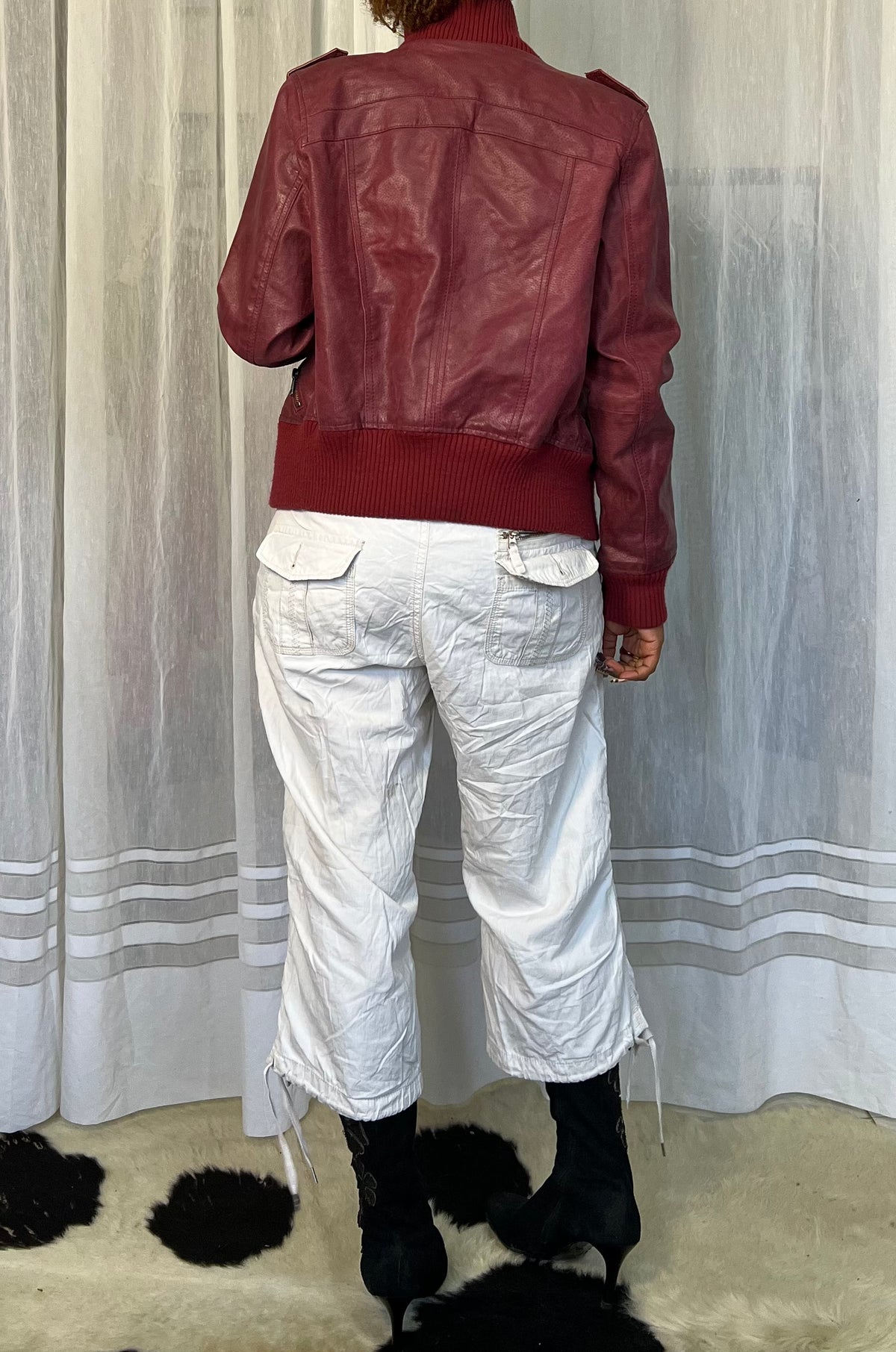 Red leather bomber