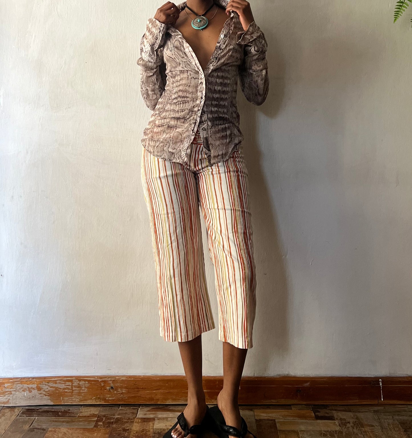 Beige snake print vintage blouse
