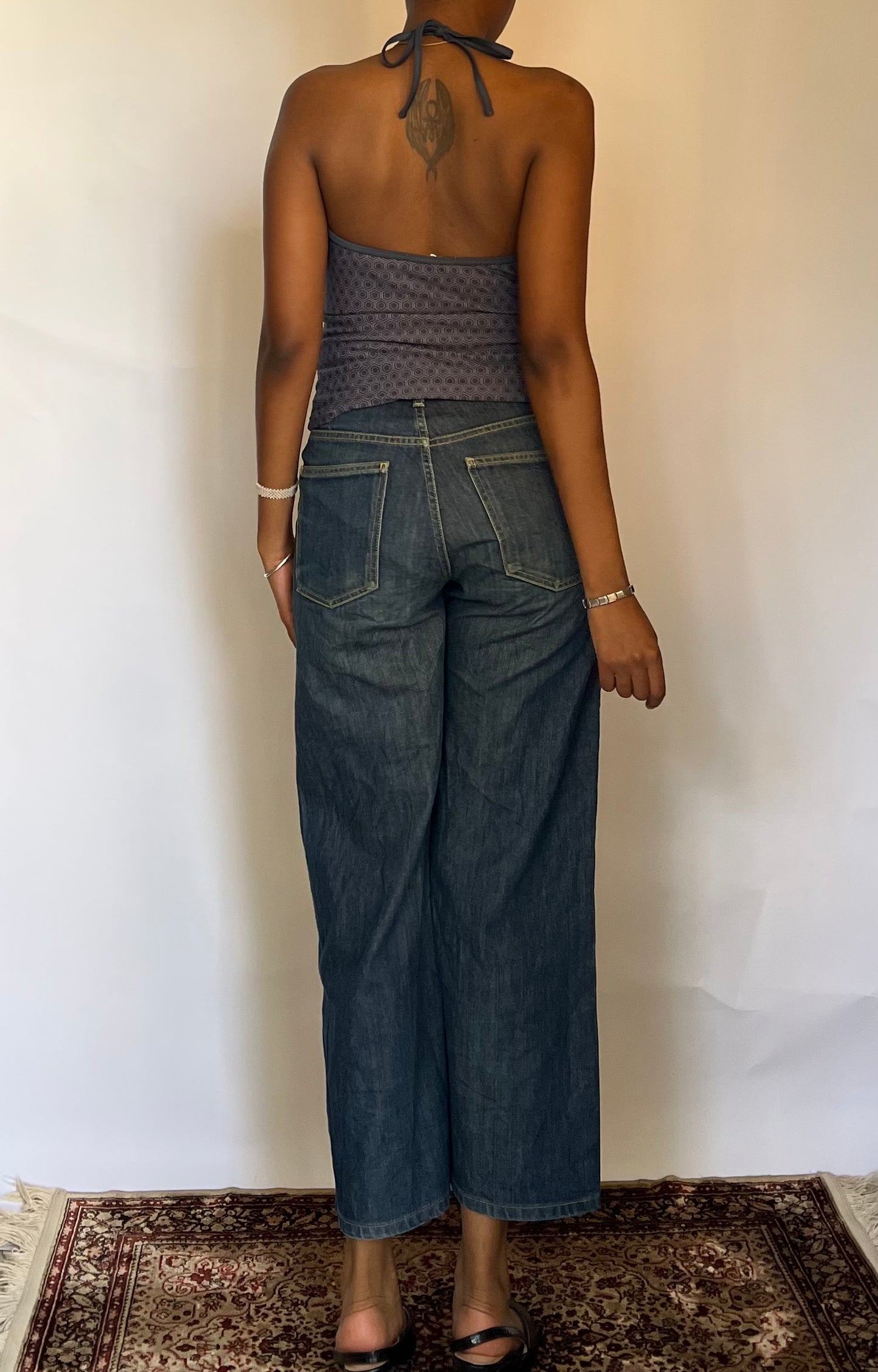 Black graphic halter top