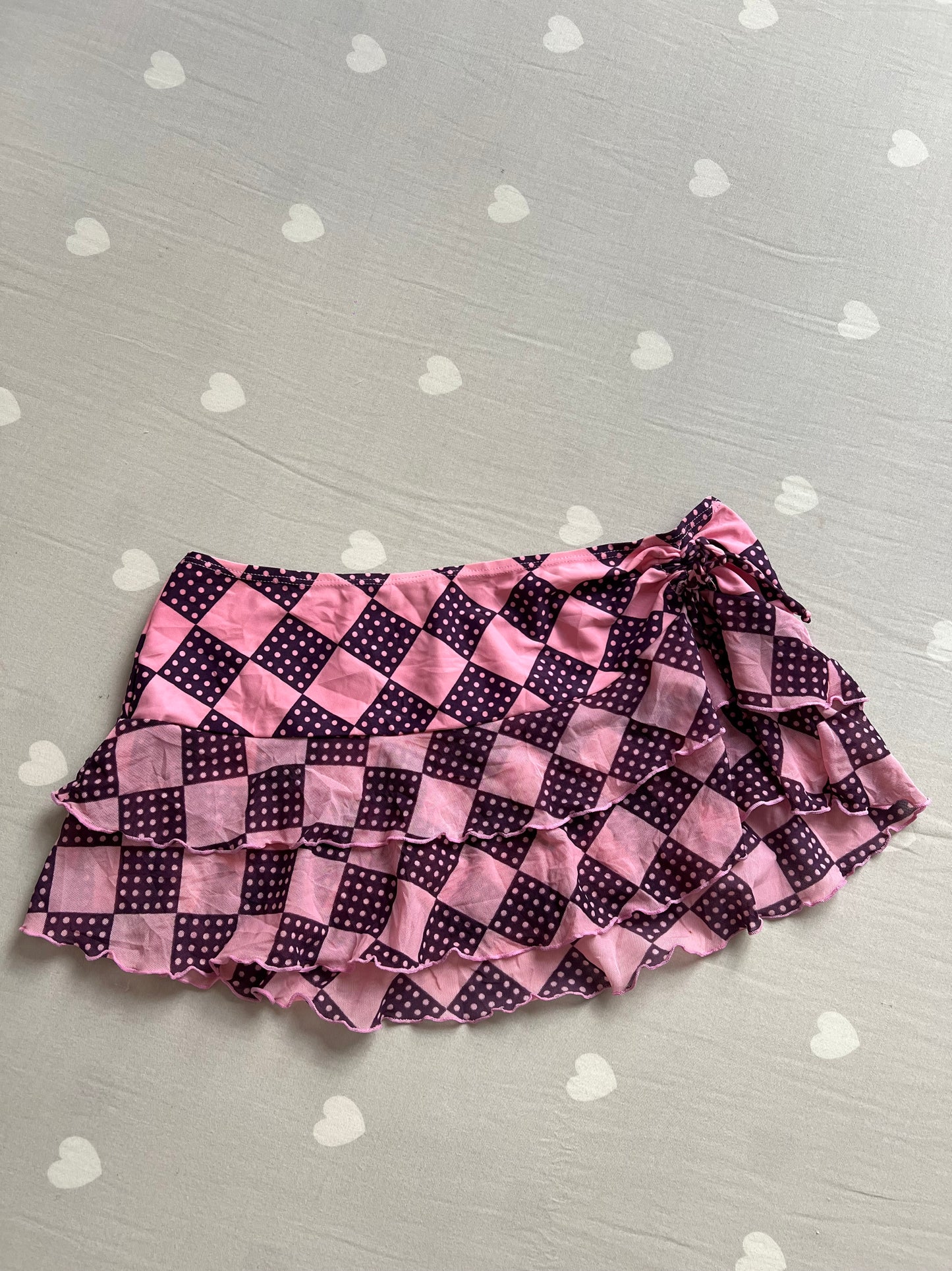 Pink Tiered and ruffled micro skirt