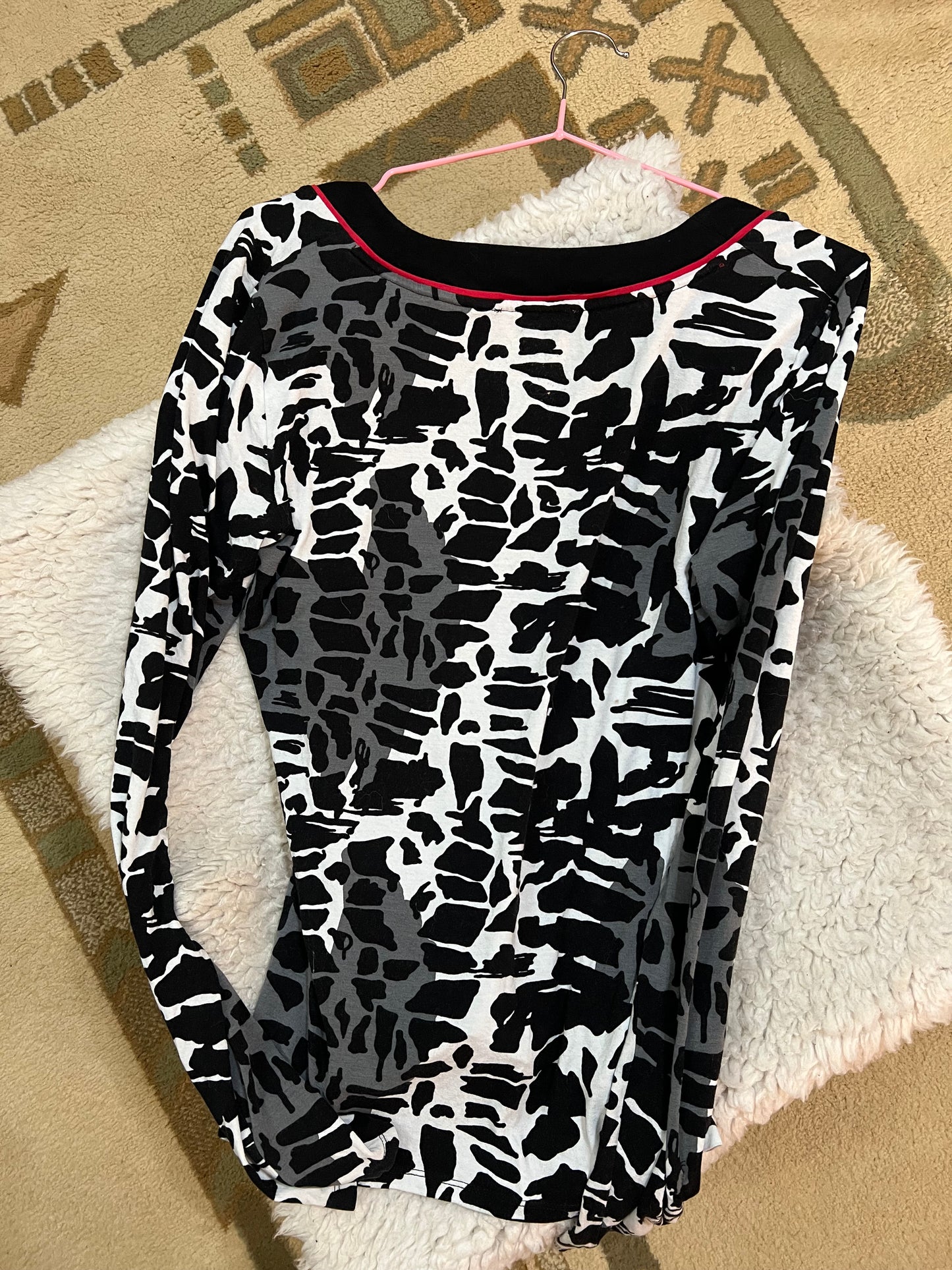 Abstract Print Plunge Neck Top
