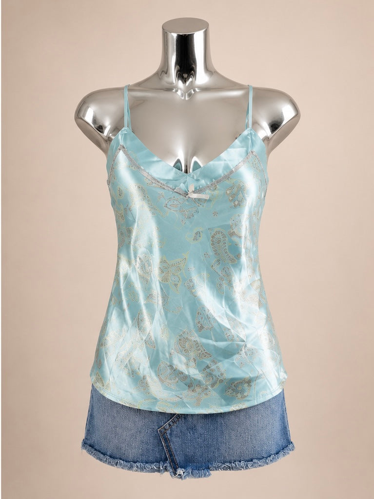 Baby Blue Satin Paisley Cami