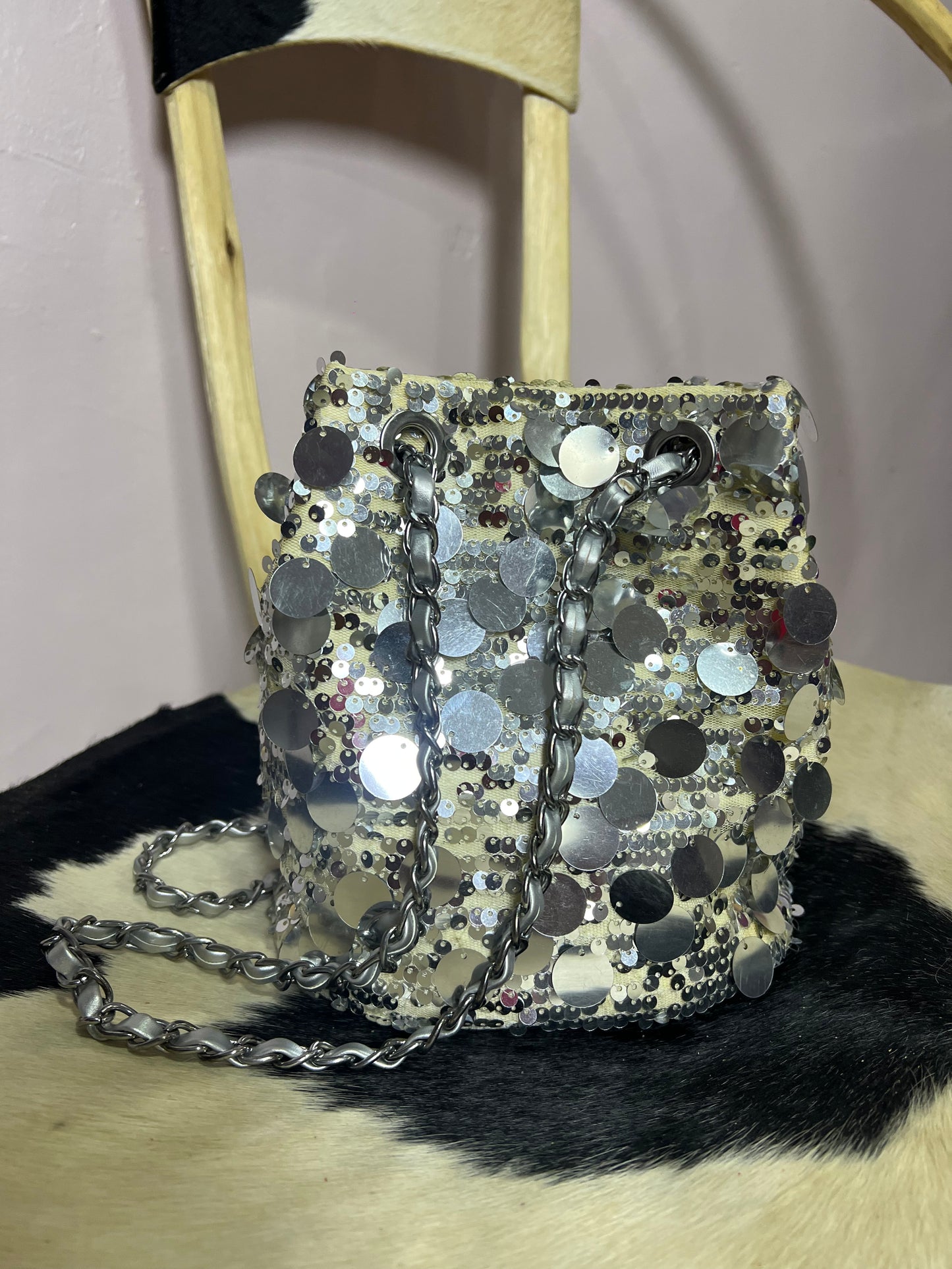 Sequin bucket bag