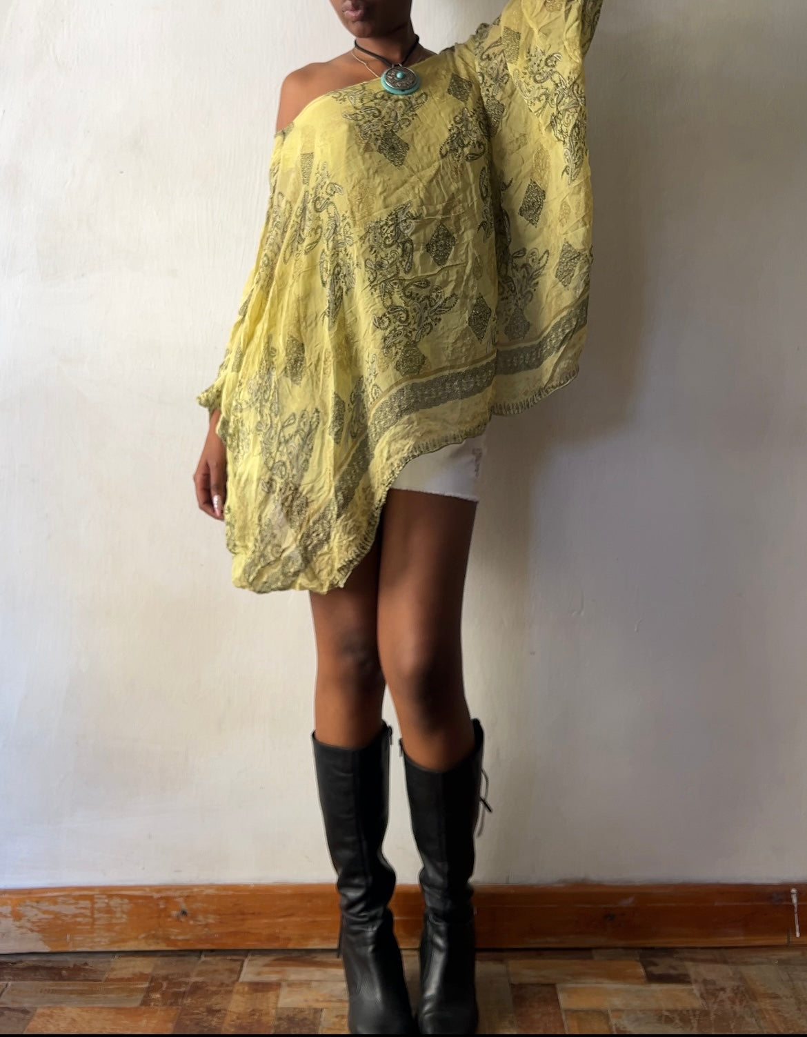 Green paisley print boho top