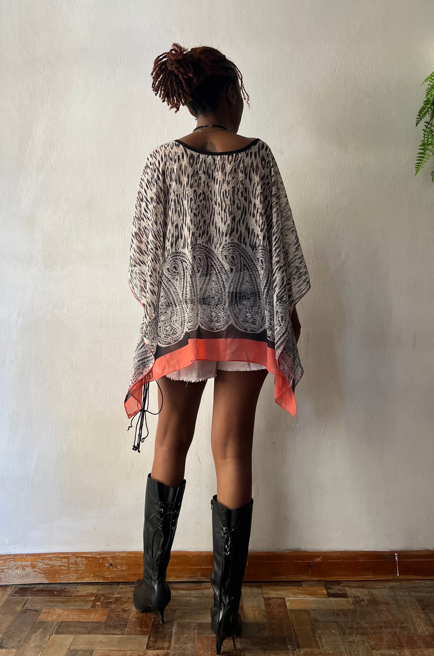 Leopard print sheer boho top