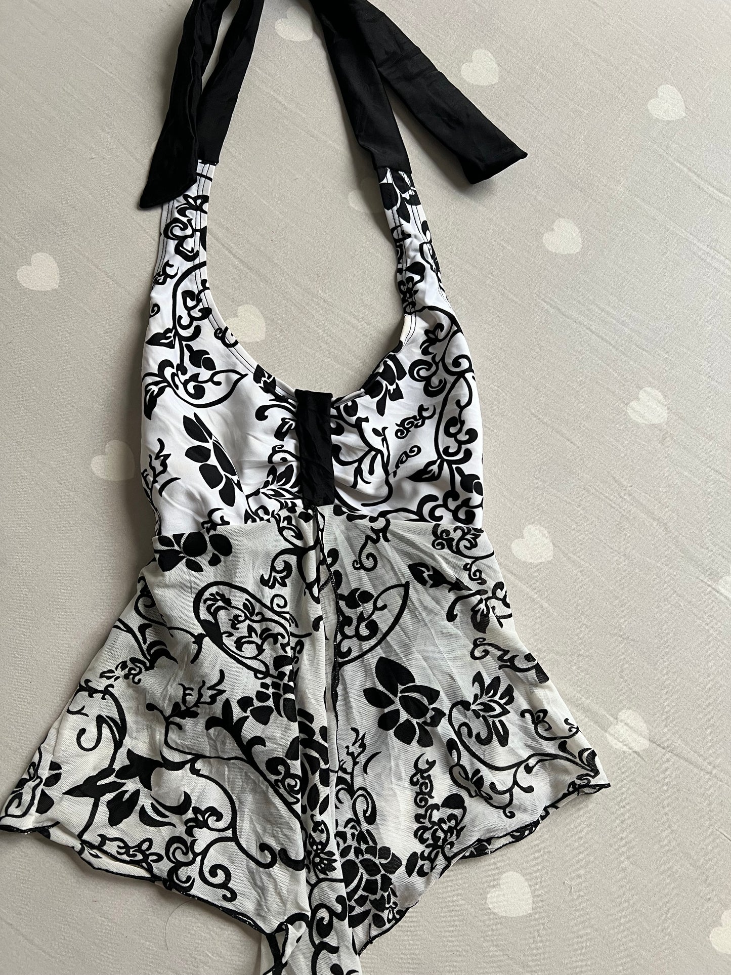 Asymmetrical floral mesh top