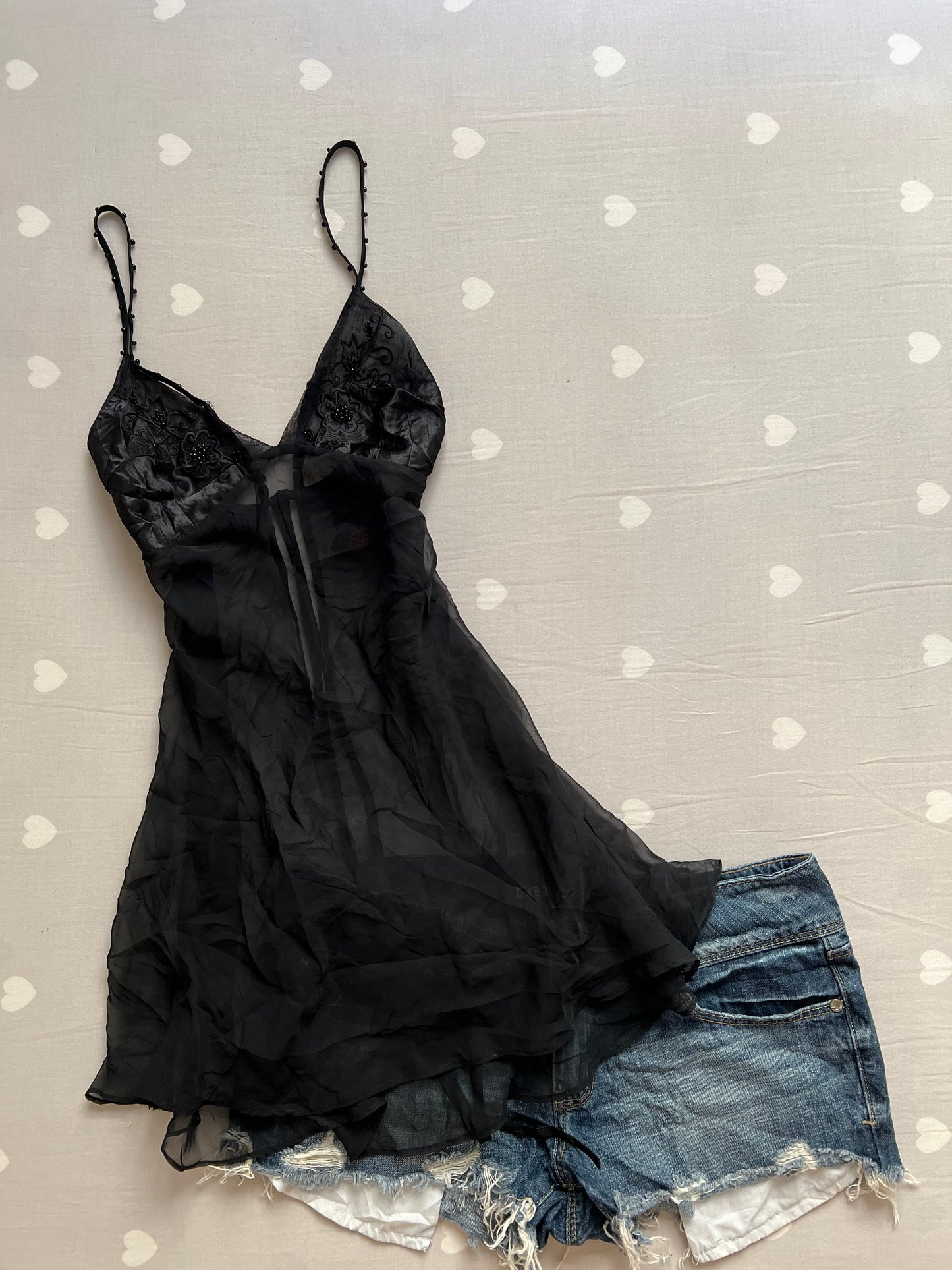 Black lingerie dress with beading details
