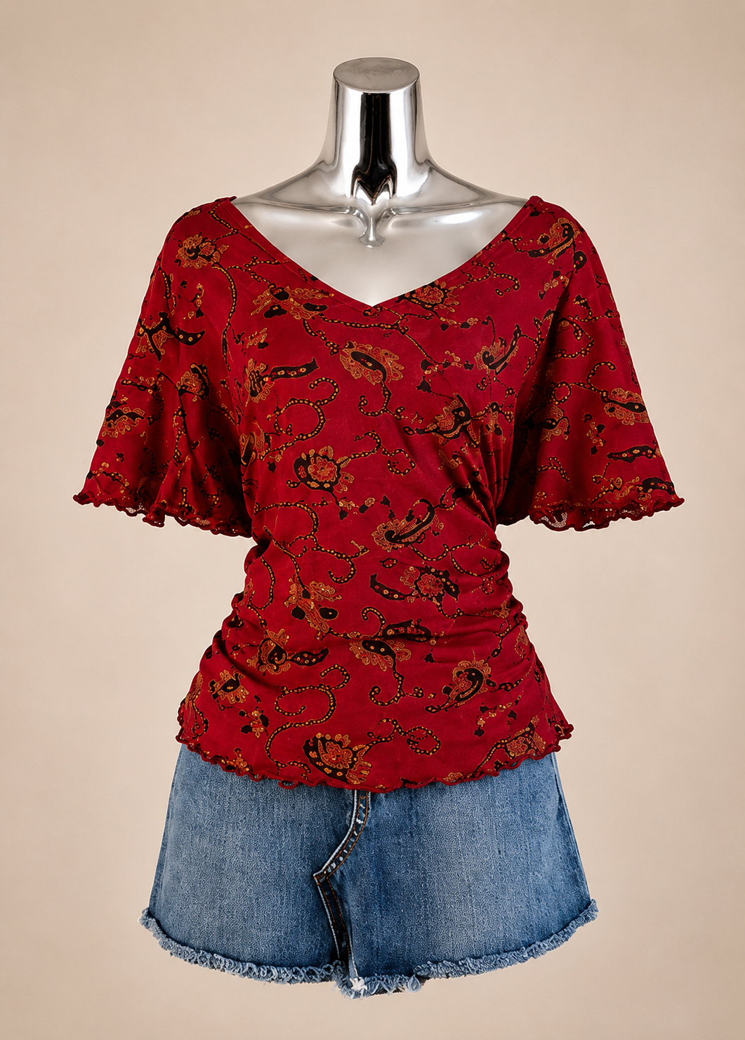 Cherry Paisley Mesh Top
