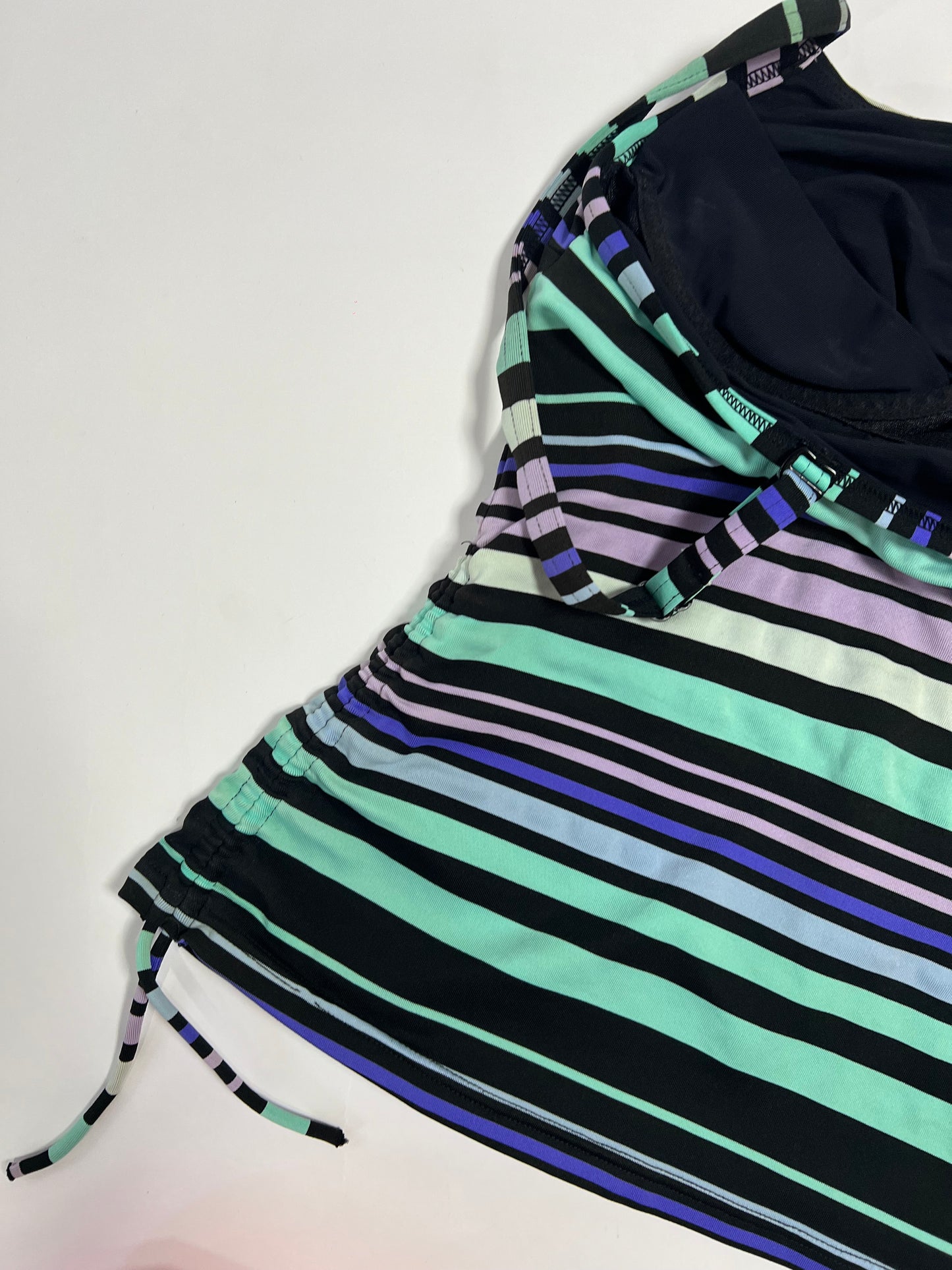 Mint Stripe Ruched Tankini Top