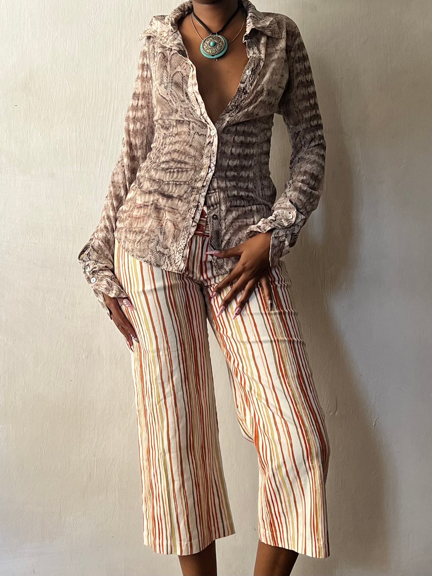 Beige snake print vintage blouse