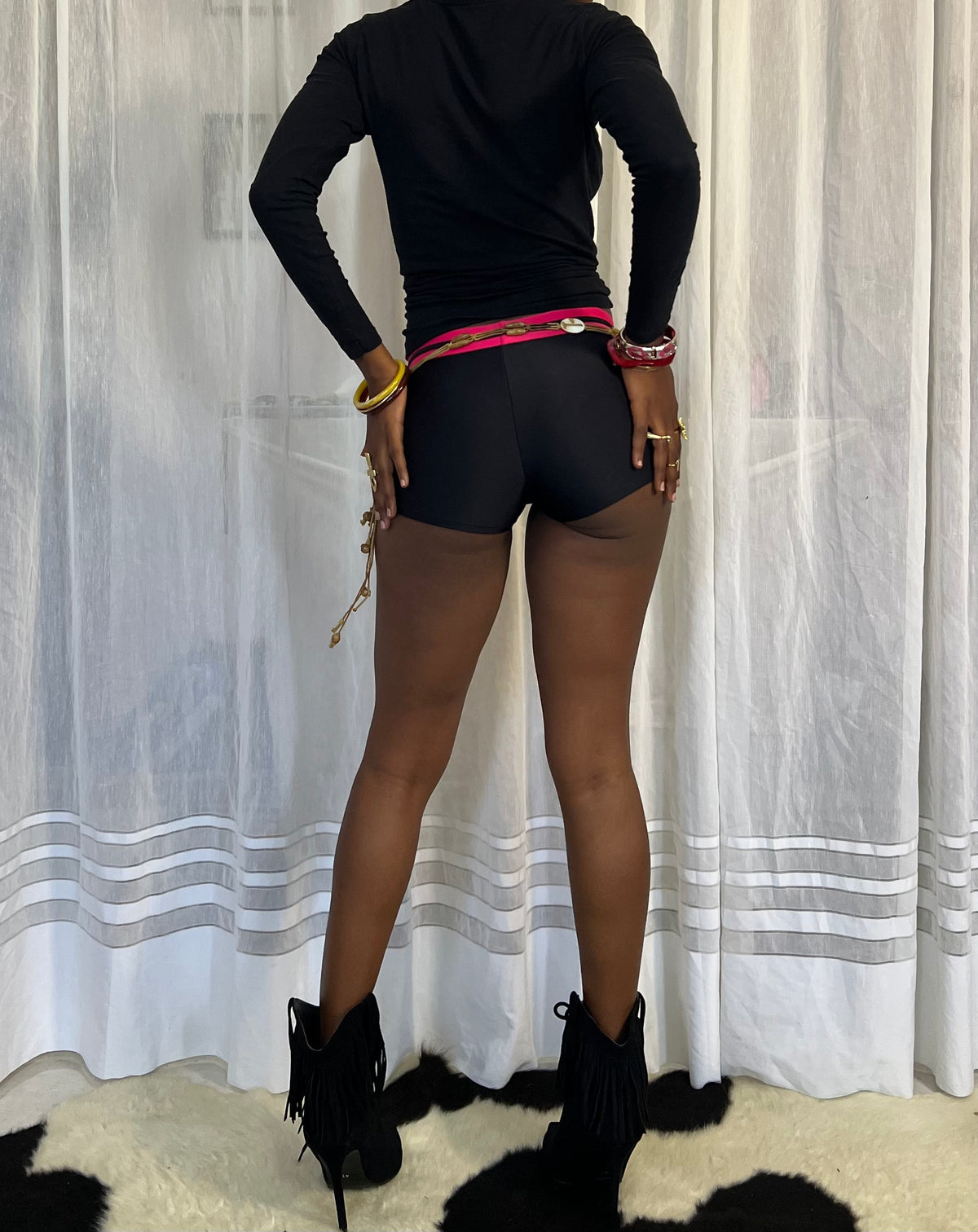 Black & Pink Low-Rise Hot Shorts