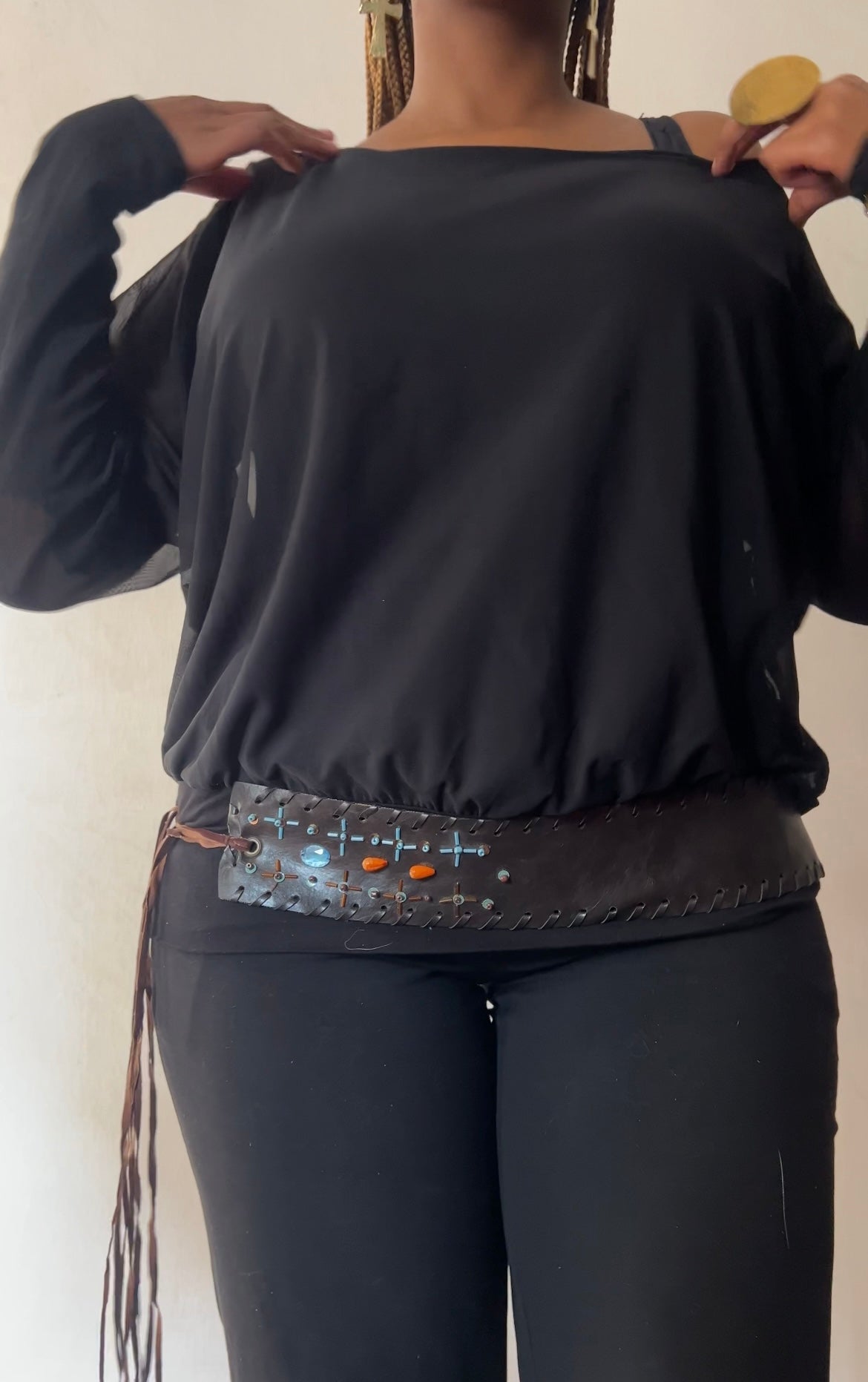 Beaded Wide fitted fringe belt