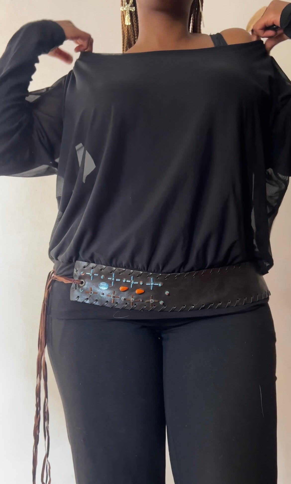 Beaded Wide fitted fringe belt