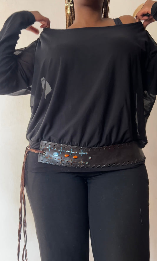 Beaded Wide fitted fringe belt