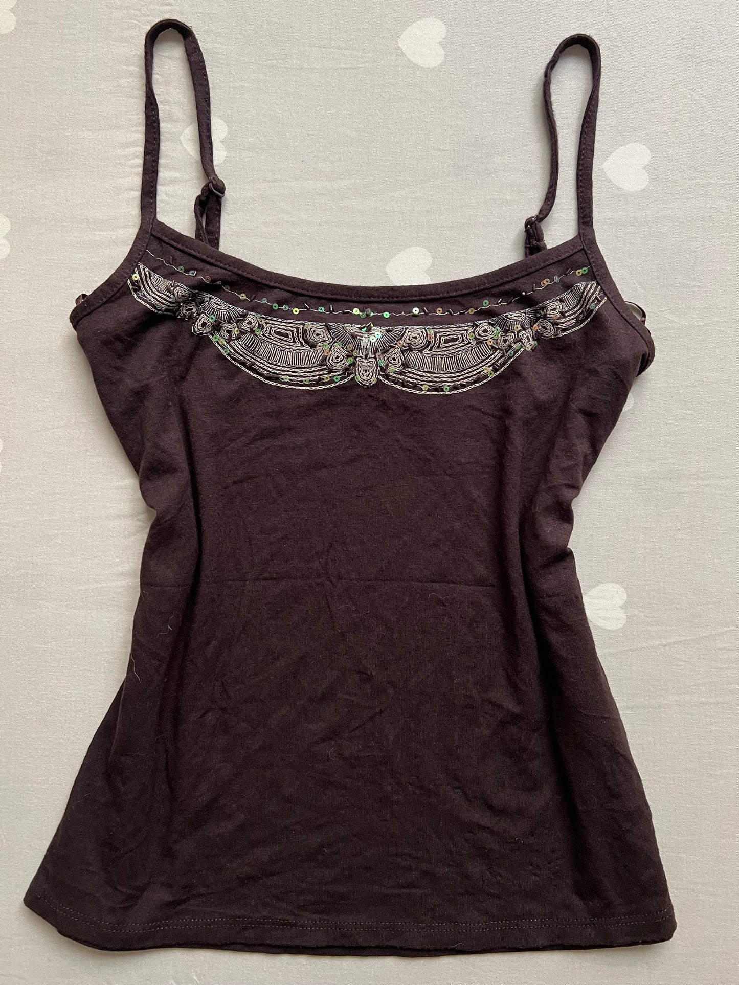 Brown Beaded Cami Top