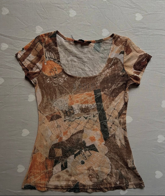 Vintage sheer graphic mesh tee