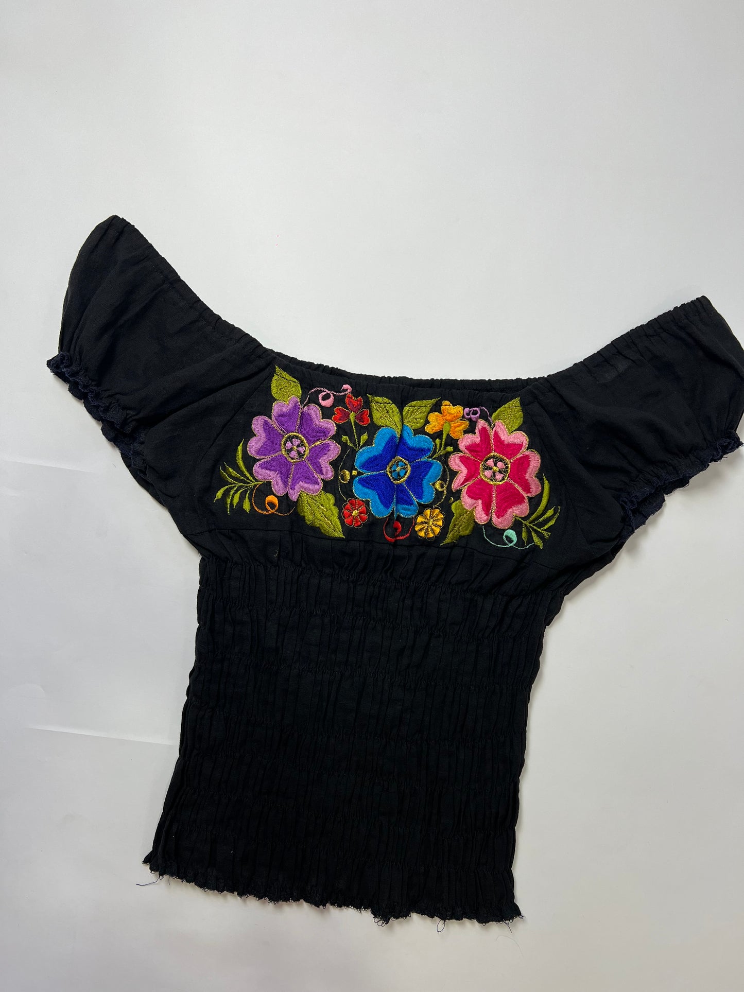 Floral Embroidered Smocked Off-Shoulder Top
