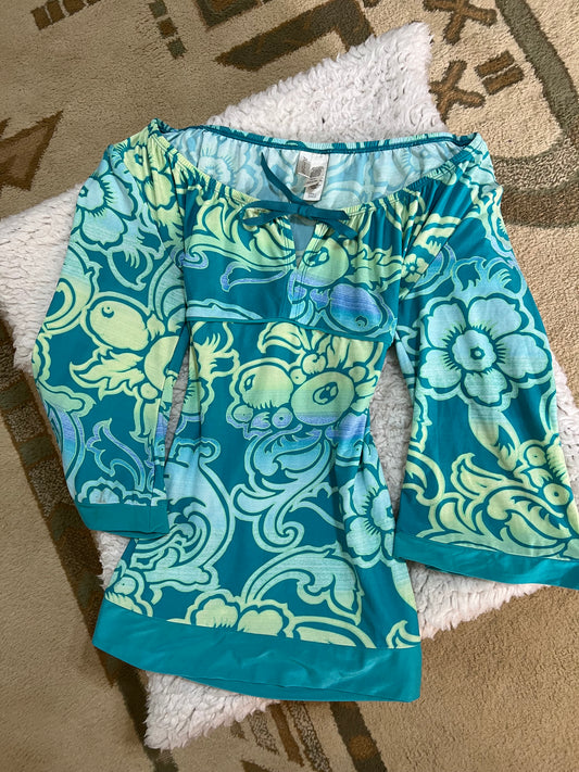 Y2K Aqua Bell Sleeve Top