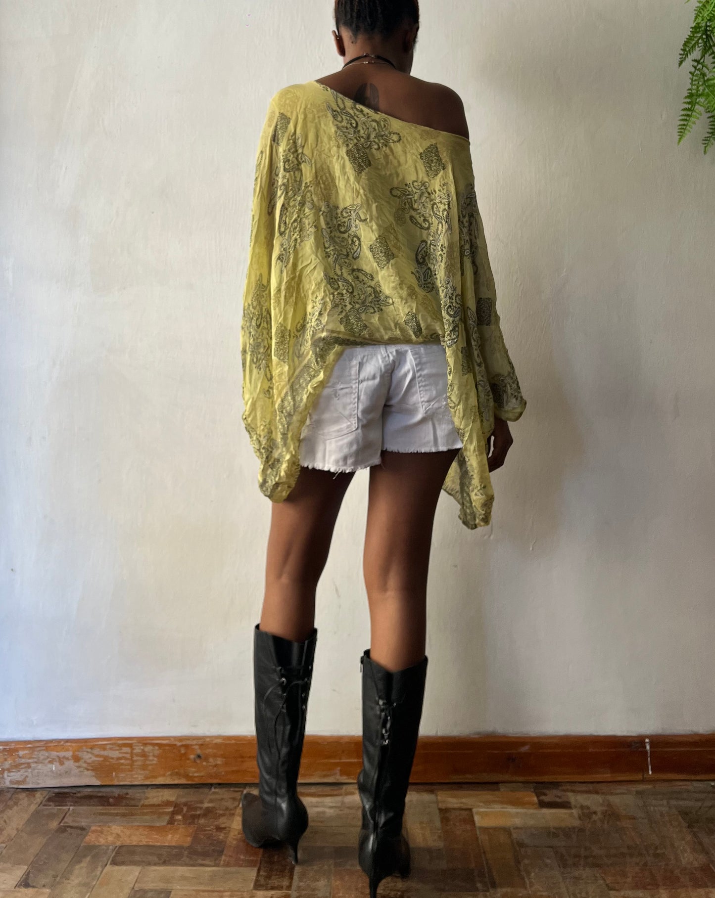 Green paisley print boho top