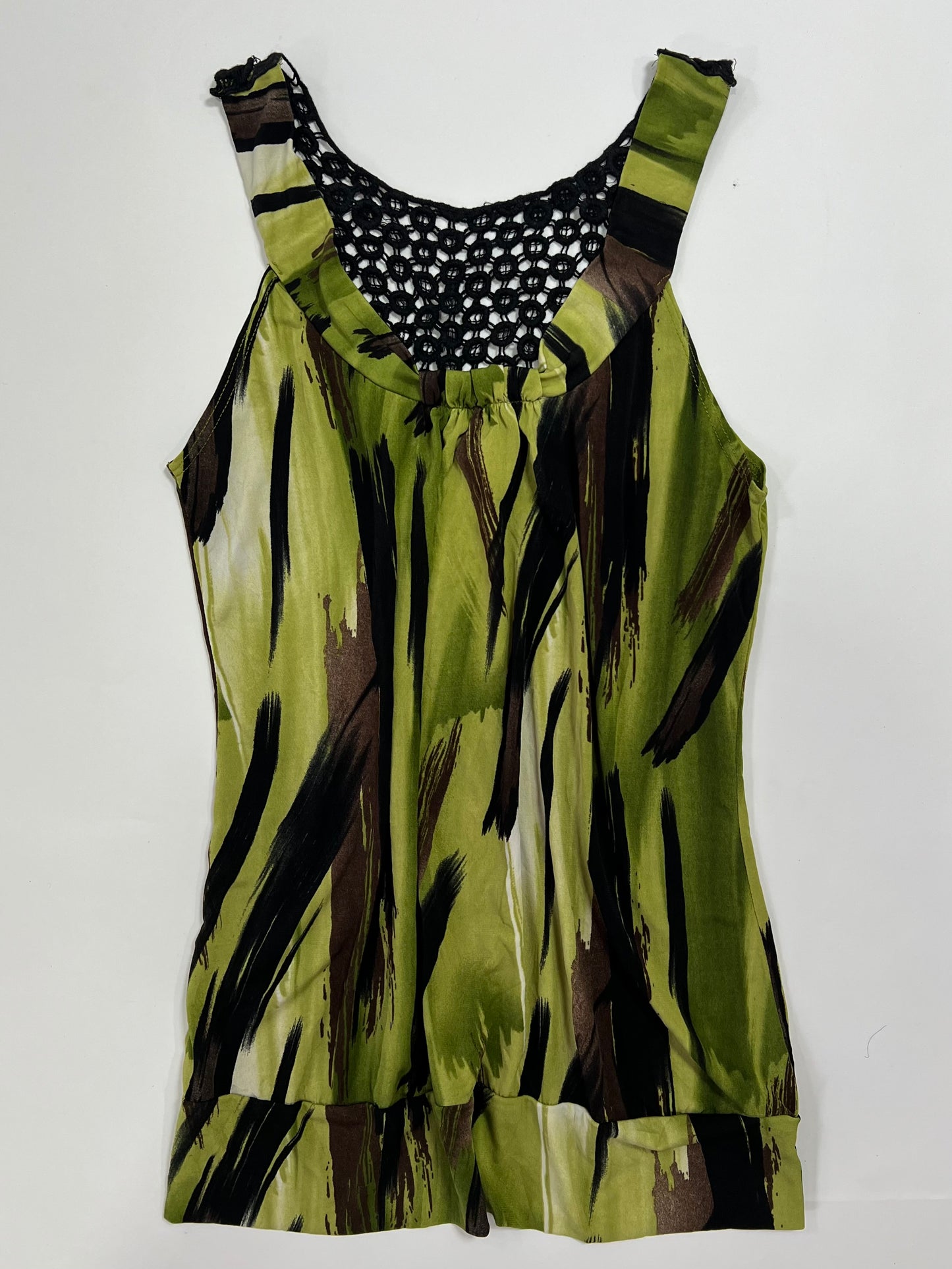 Abstract Print Crochet Trim Top